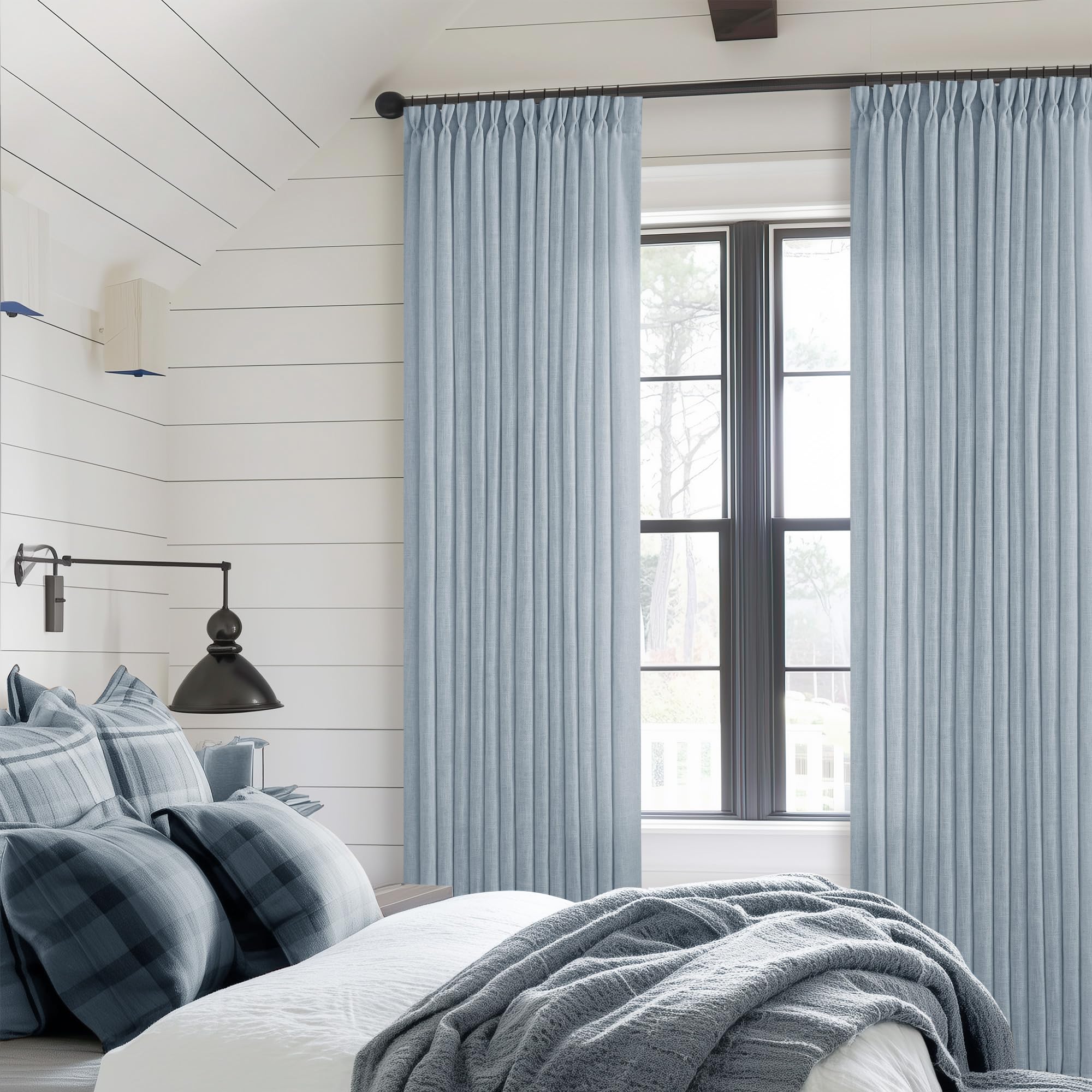 Natural Pinch Pleated Linen Curtains 84 Inch Length 2 Panels for Living Room Bedroom Textured Cream Ivory Birch Semi Sheer Boho Neutral Back Tab Pinch Pleat Hooks Rings Window Curtain 84 Inches Long