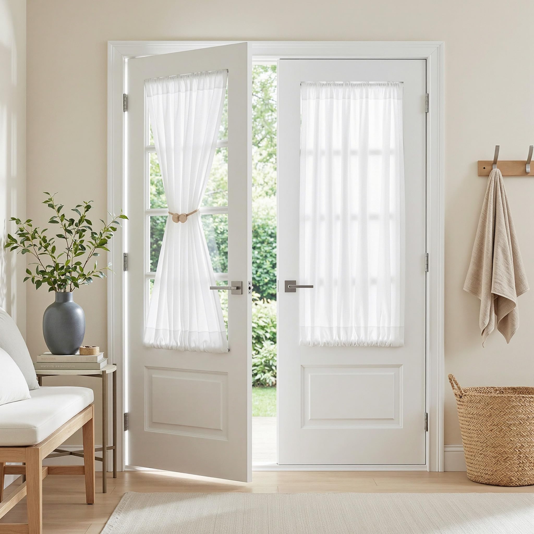 MYSKY HOME Cotton Curtains for Living Room Farmhouse Semi Sheer Light Filtering for Windows, Linen Look Texture Soft Modern Decor Country Style, 50" x 84", Light Oatmeal, 2 Panels