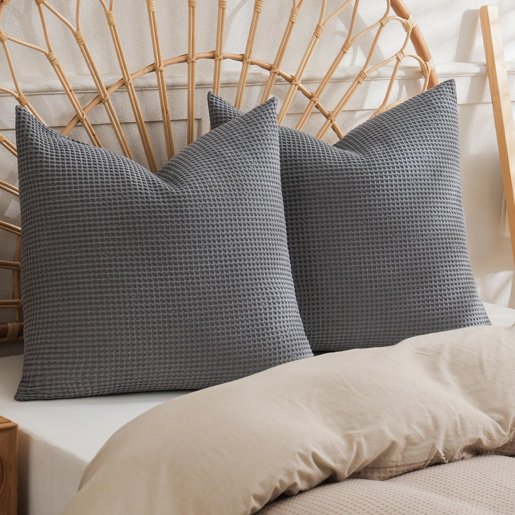 PHF 100% Cotton Waffle Weave Euro Shams 26" x 26", No Filling, 2 Pack Elegant Home Decorative Euro Throw Pillow Covers for Bed Couch Sofa, Coral