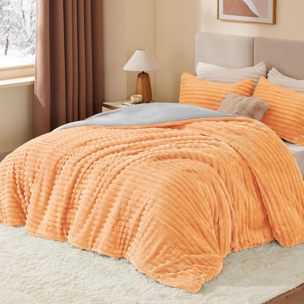 BEDELITE Fleece Full Comforter Set -Super Soft & Warm Fluffy Coral Bedding, Luxury Fuzzy Heavy Bed Set for Winter with 2 Pillow Cases