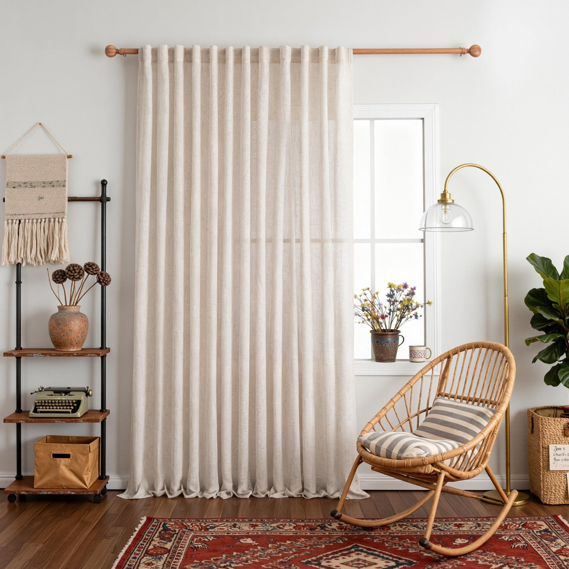 MYSKY HOME Cotton Curtains for Living Room Farmhouse Semi Sheer Light Filtering for Windows, Linen Look Texture Soft Modern Decor Country Style, 50" x 84", Light Oatmeal, 2 Panels