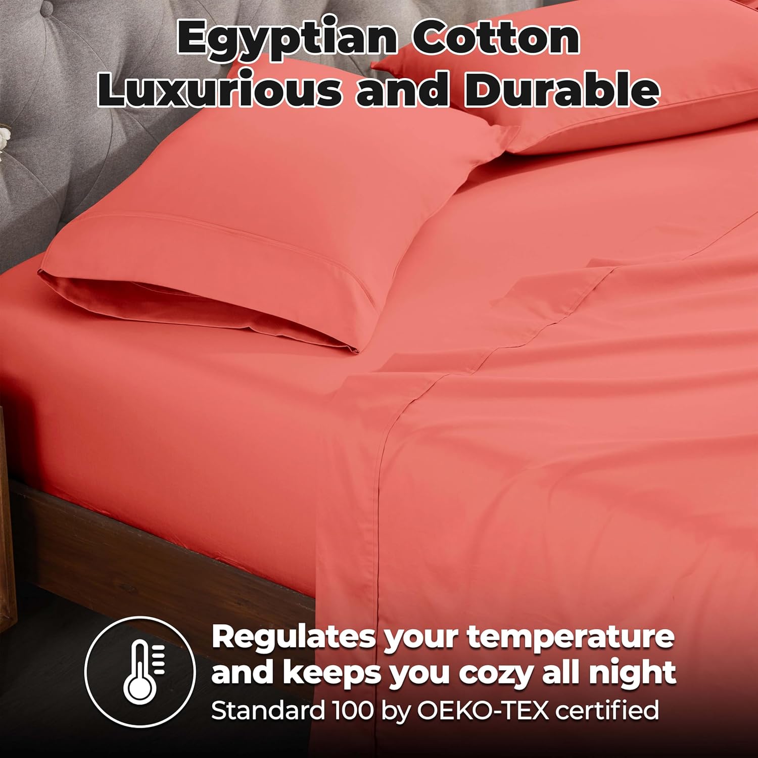 Superior Egyptian Cotton 300 Thread Count Pillowcases, Pillow Cases, Modern, Solid Classic Pillow Case Cover, Ultra-Soft Comfort Basics, Bedding Essentials, Bed Accents, Set of 2, Standard, Coral
