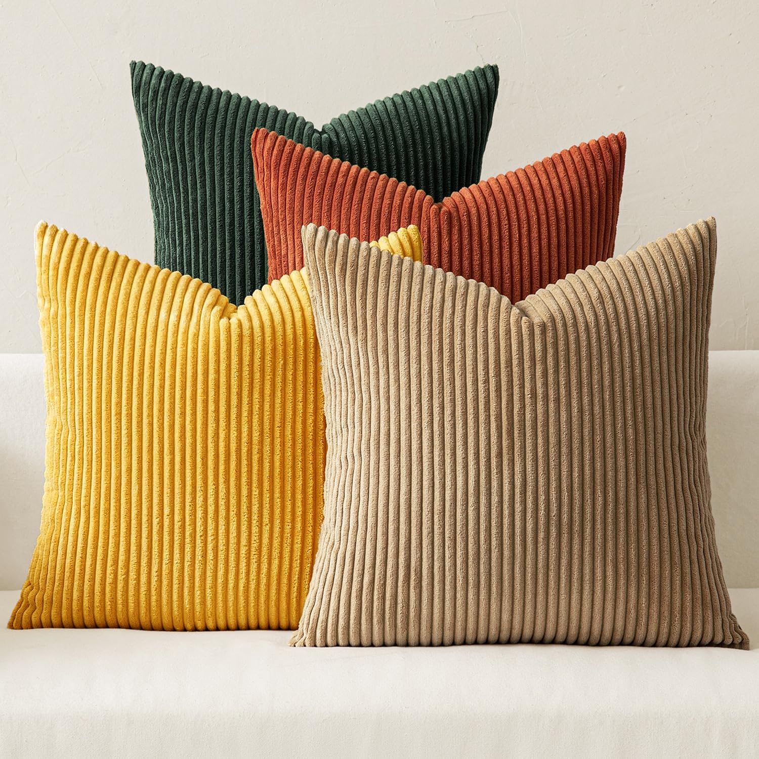 MIULEE Boho Farmhouse Neutral Cream Throw Pillow Covers 18x18 Inch Set of 4 Mordern Nordic Cushion Covers Soft Corduroy Spring Home Decor for Couch Bed Sofa Living Room