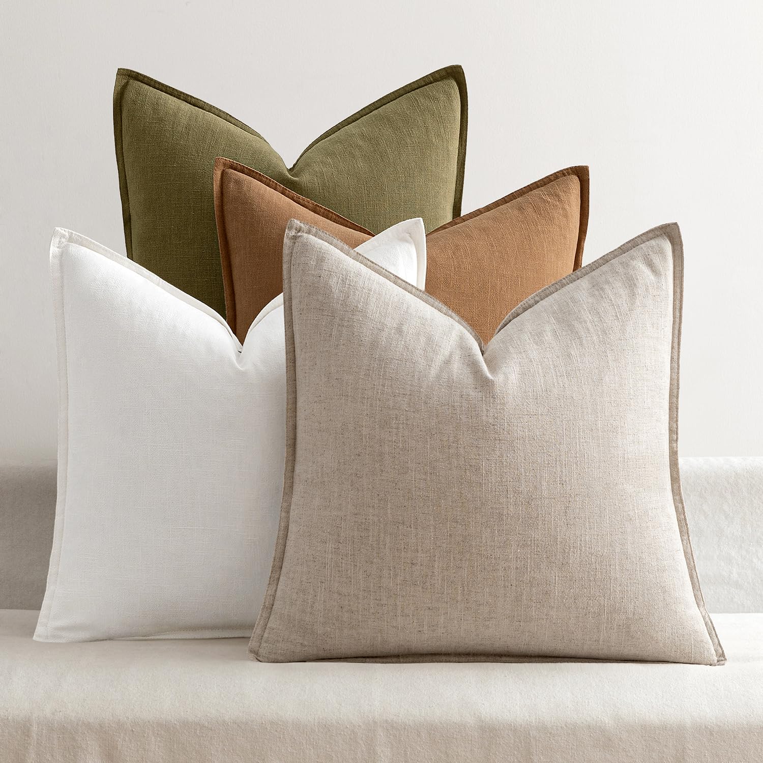 MIULEE Neutral Linen Pillow Covers Pack of 4 Decorative Natural Solid Throw Pillow Covers Soft Accent Boho Farmhouse Couch Pillowcases Modern Spring Home Decors for Living Room Bed Sofa 18x18 Inch