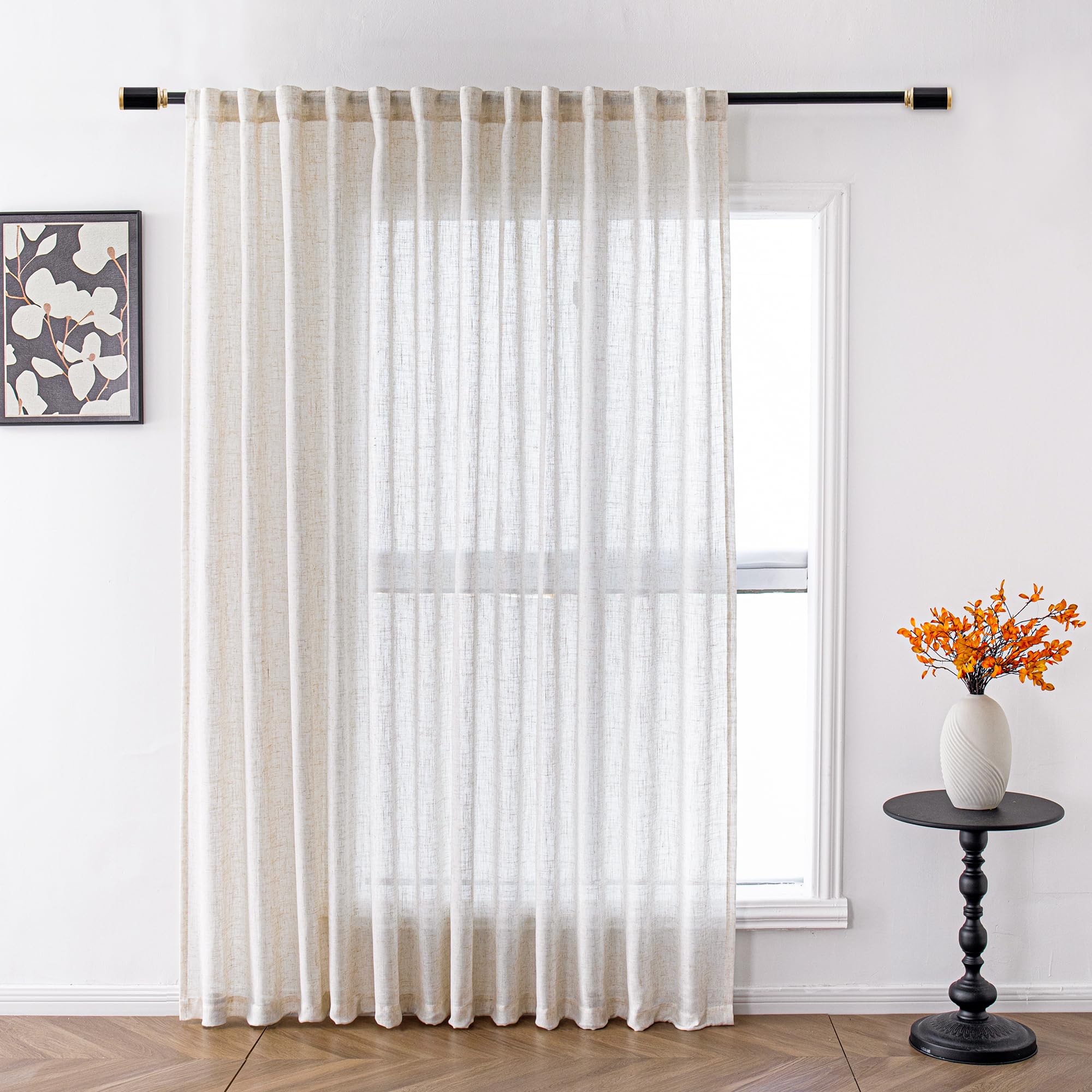 MYSKY HOME Cotton Curtains for Living Room Farmhouse Semi Sheer Light Filtering for Windows, Linen Look Texture Soft Modern Decor Country Style, 50" x 84", Light Oatmeal, 2 Panels