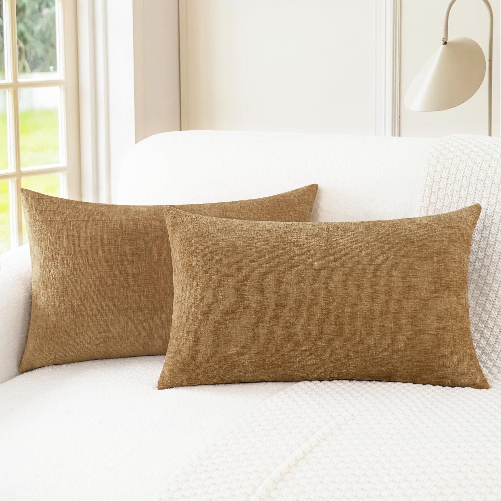 CaliTime Throw Pillow Covers Decorative 20 X 26 Inches Pack of 2 Cozy Chenille Standard Pillow Shams Cases for Couch Sofa Bed Living Room Home Living Coral