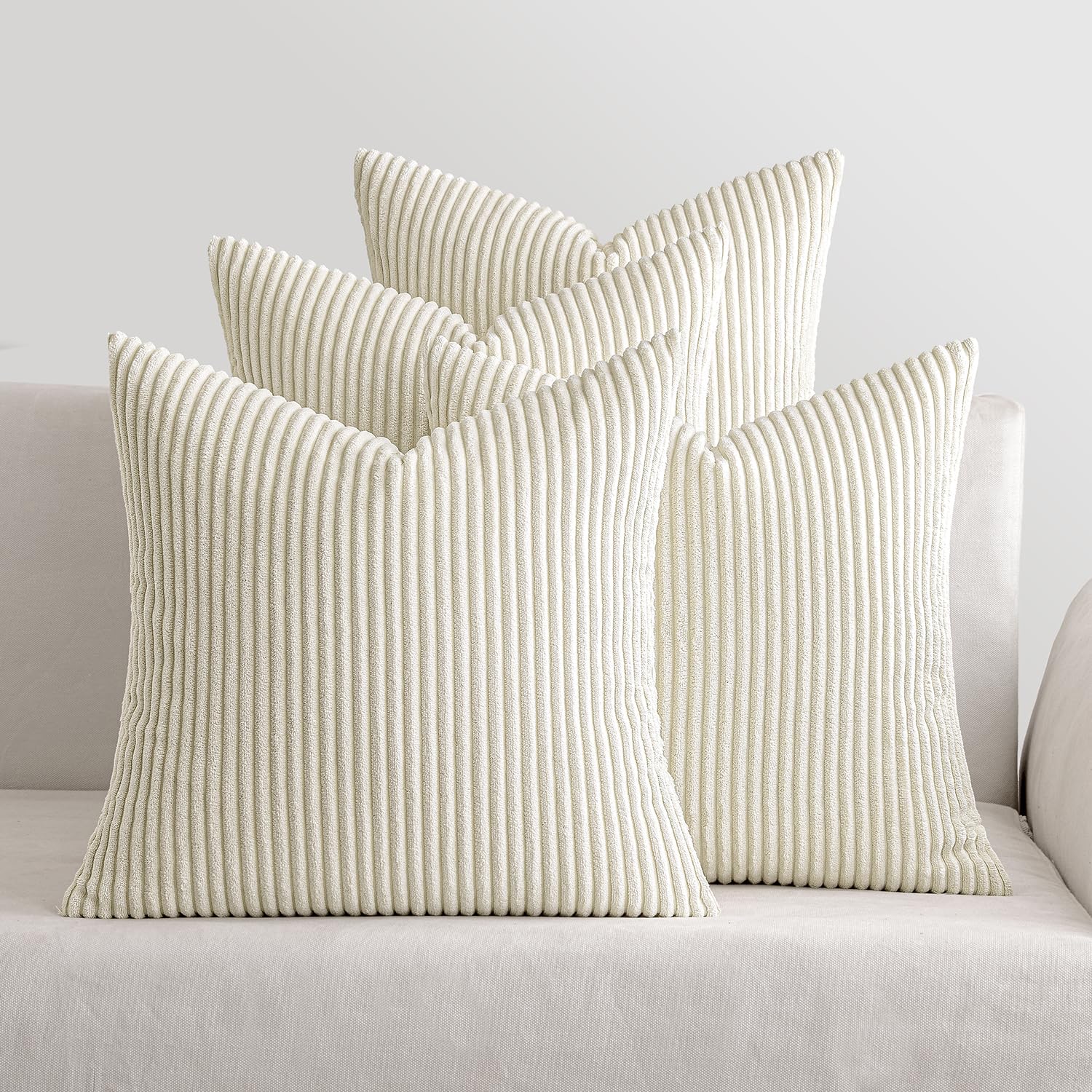 MIULEE Boho Farmhouse Neutral Cream Throw Pillow Covers 18x18 Inch Set of 4 Mordern Nordic Cushion Covers Soft Corduroy Spring Home Decor for Couch Bed Sofa Living Room