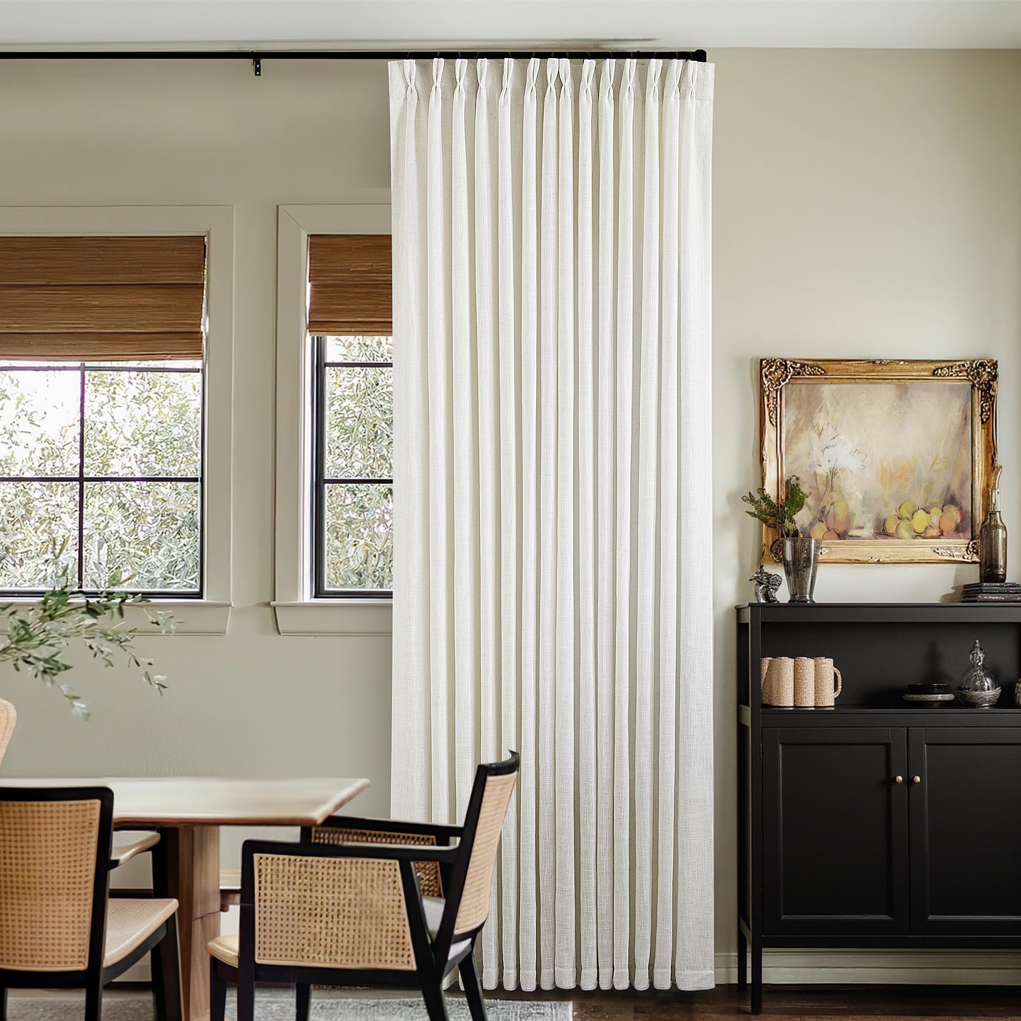 Natural Pinch Pleated Linen Curtains 84 Inch Length 2 Panels for Living Room Bedroom Textured Cream Ivory Birch Semi Sheer Boho Neutral Back Tab Pinch Pleat Hooks Rings Window Curtain 84 Inches Long