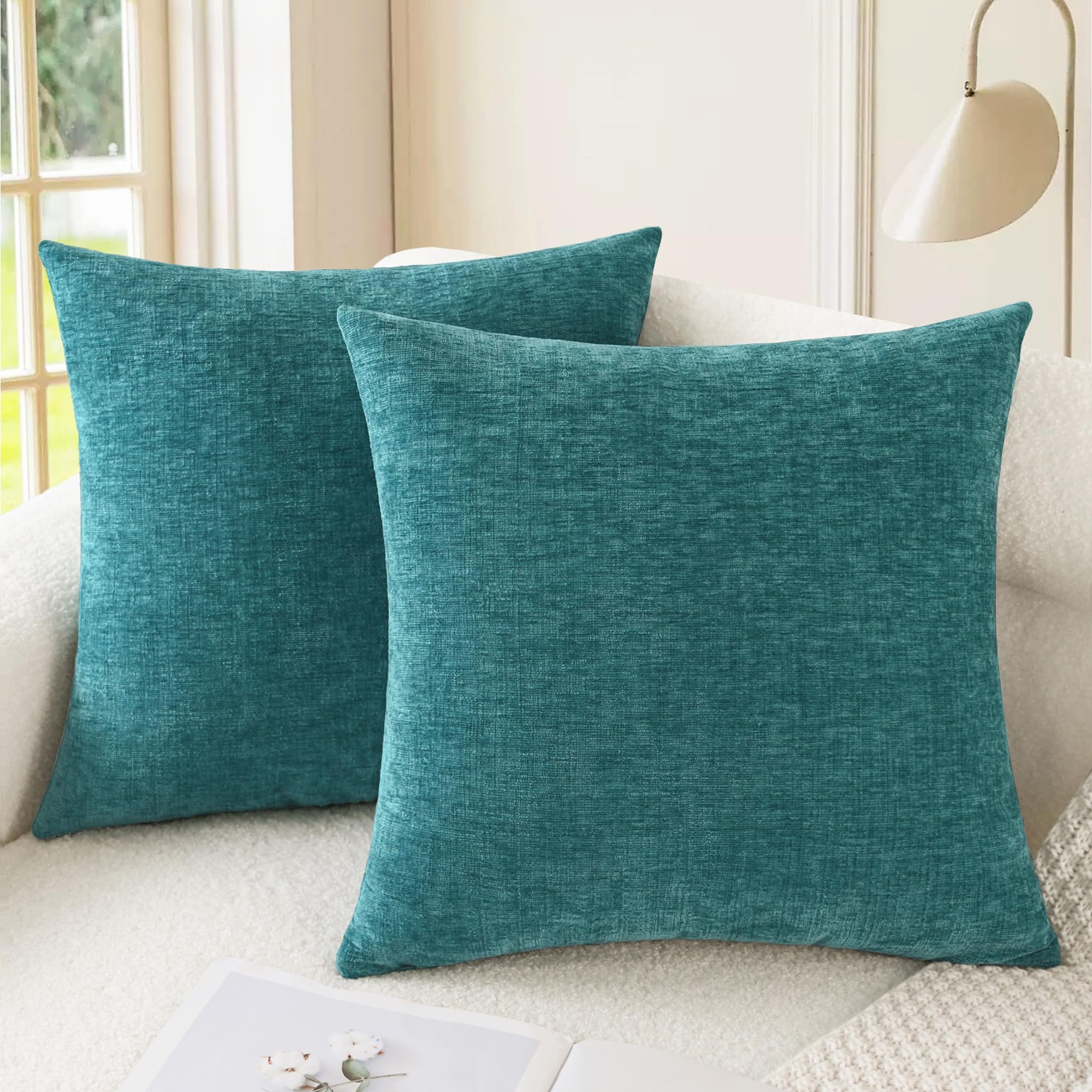 CaliTime Throw Pillow Covers Decorative 20 X 26 Inches Pack of 2 Cozy Chenille Standard Pillow Shams Cases for Couch Sofa Bed Living Room Home Living Coral