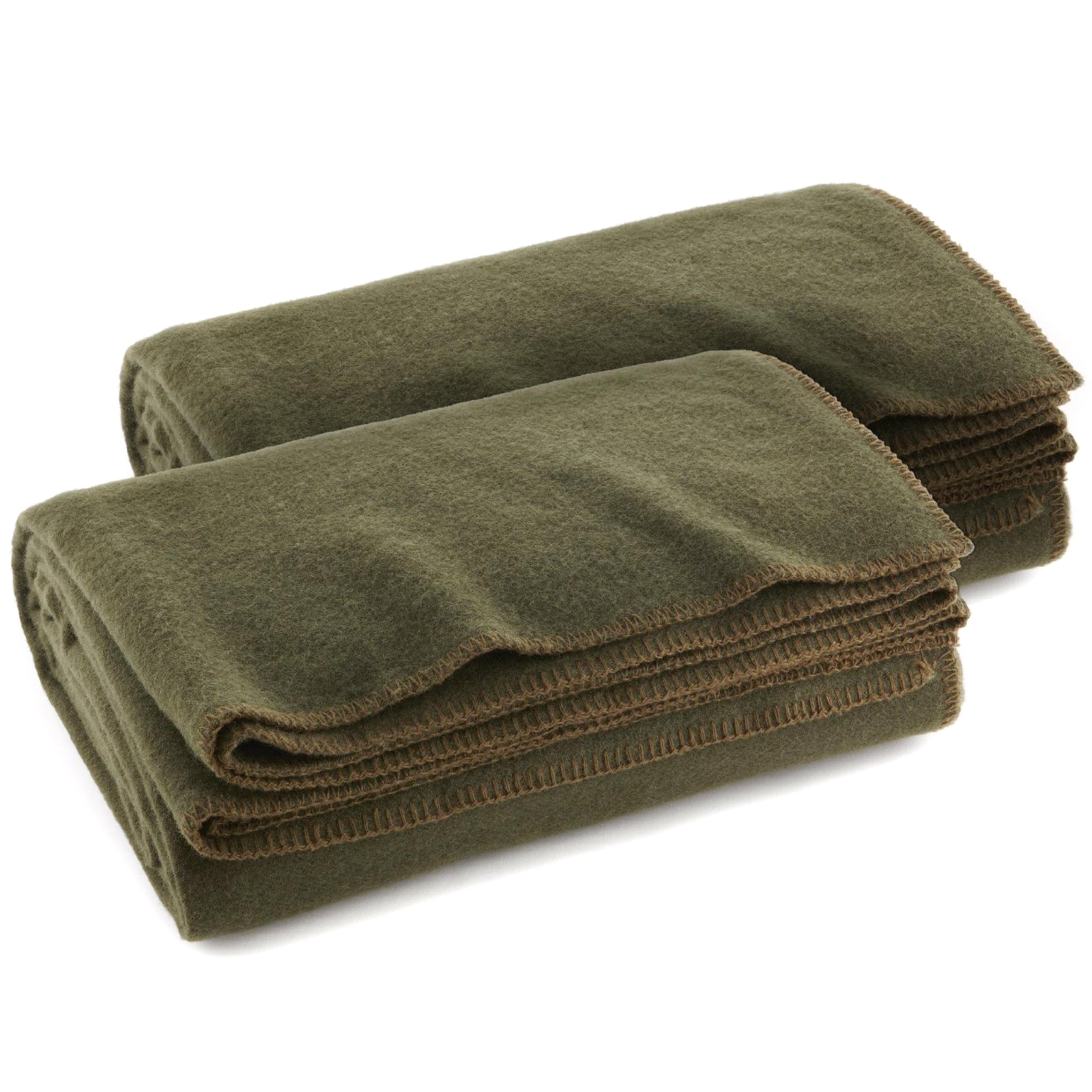 Olive Drab Green Warm Fire Retardant Blanket, 66" x 90" (80% Wool)-US Military Style