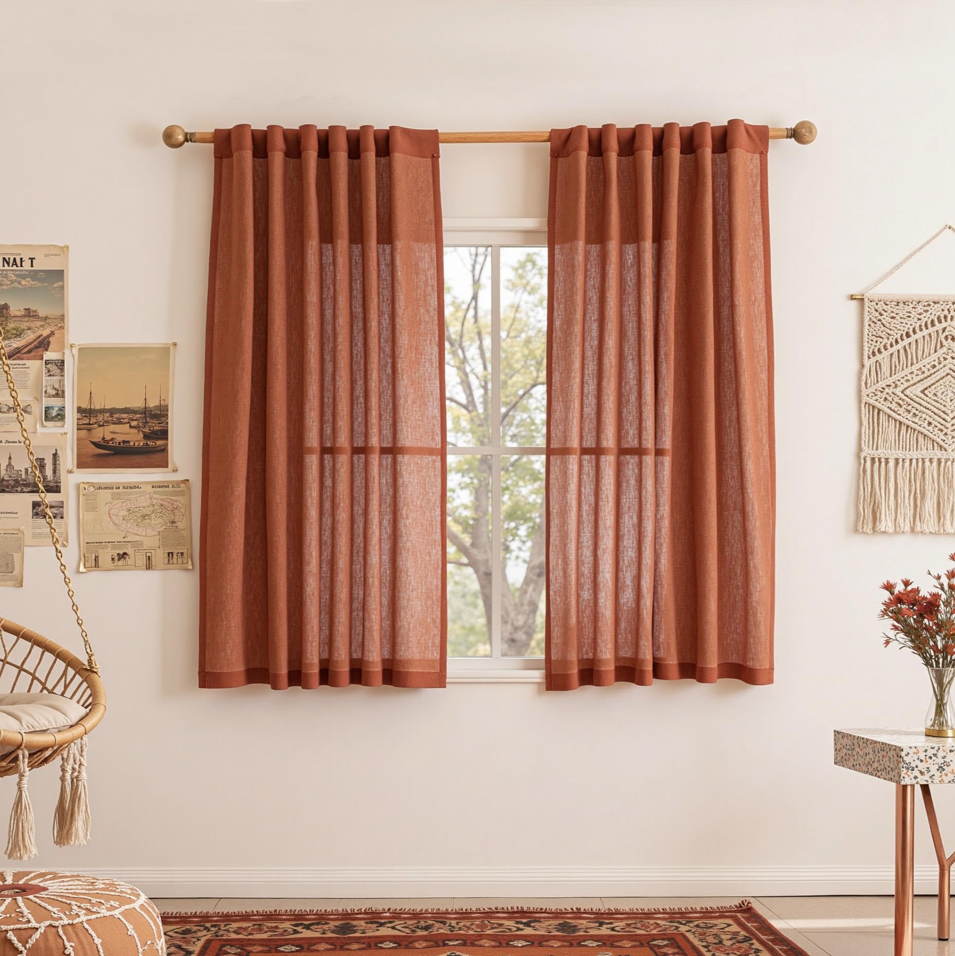 MYSKY HOME Cotton Curtains for Living Room Farmhouse Semi Sheer Light Filtering for Windows, Linen Look Texture Soft Modern Decor Country Style, 50" x 84", Light Oatmeal, 2 Panels
