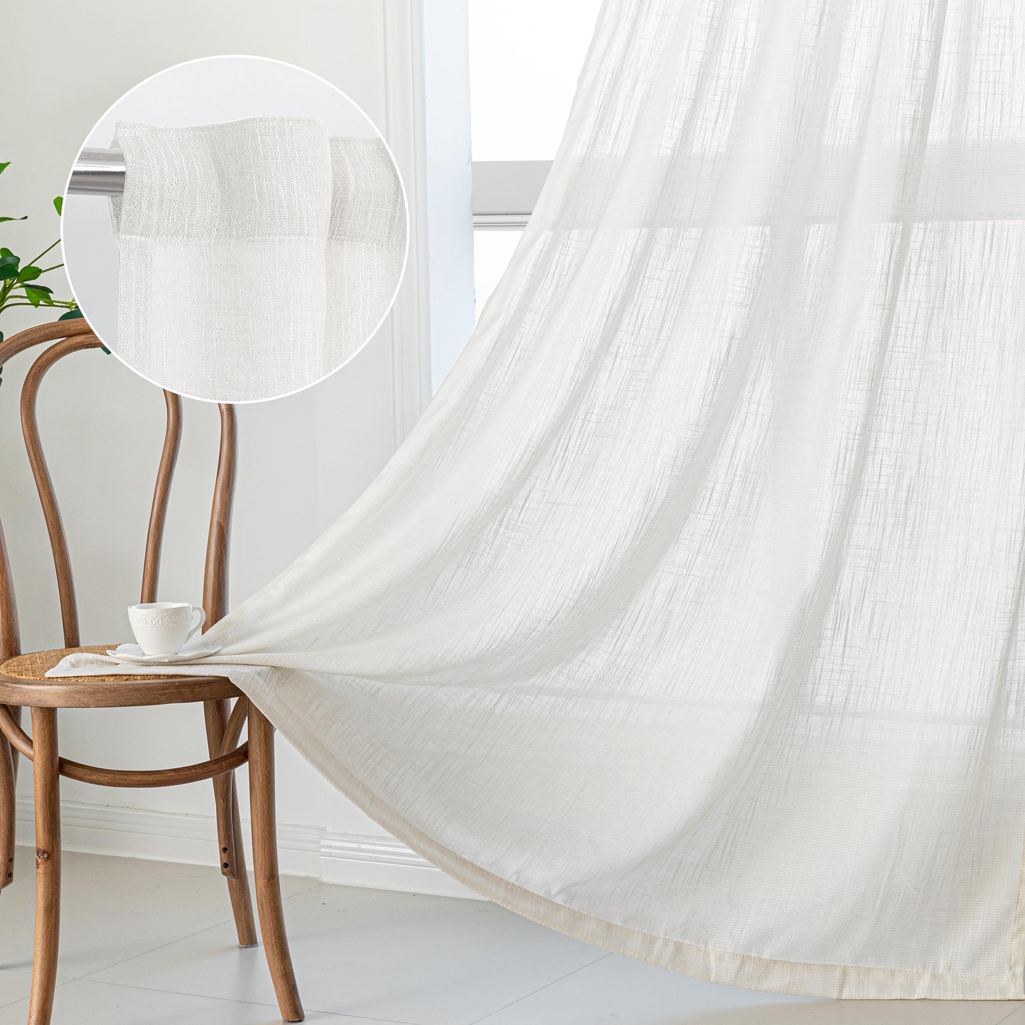 MYSKY HOME Cotton Curtains for Living Room Farmhouse Semi Sheer Light Filtering for Windows, Linen Look Texture Soft Modern Decor Country Style, 50" x 84", Light Oatmeal, 2 Panels