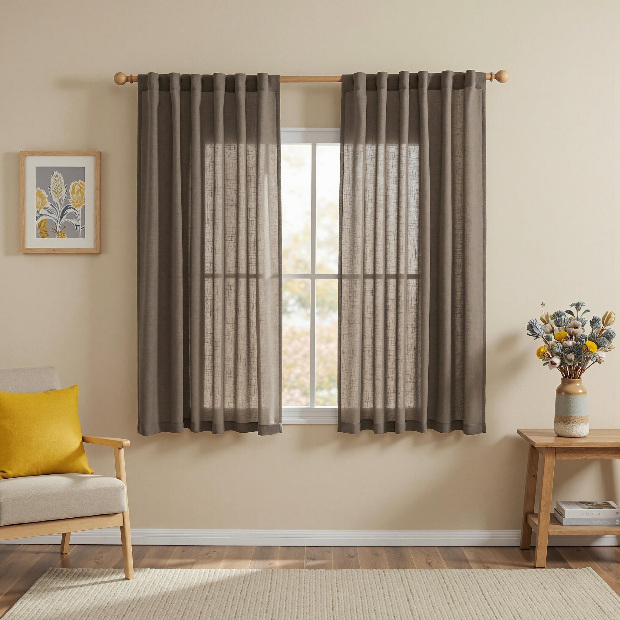 MYSKY HOME Cotton Curtains for Living Room Farmhouse Semi Sheer Light Filtering for Windows, Linen Look Texture Soft Modern Decor Country Style, 50" x 84", Light Oatmeal, 2 Panels