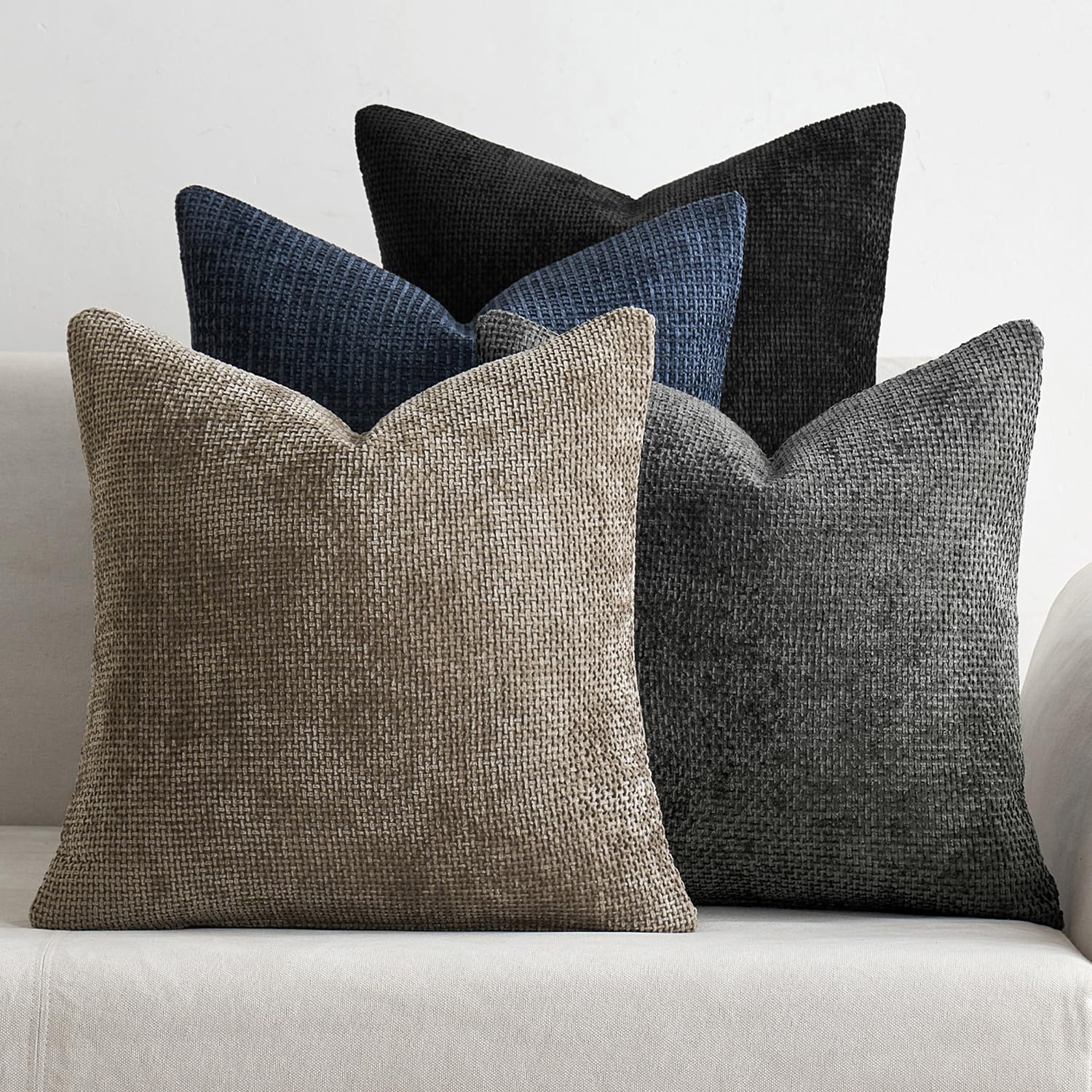 MIULEE Pack of 4 Couch Throw Pillow Covers 18x18 Inch Cream Soft Decorative Chenille Pillow Covers Farmhouse Accent Cushion Covers for Boho Spring Home Decor Sofa Bedroom Living Room