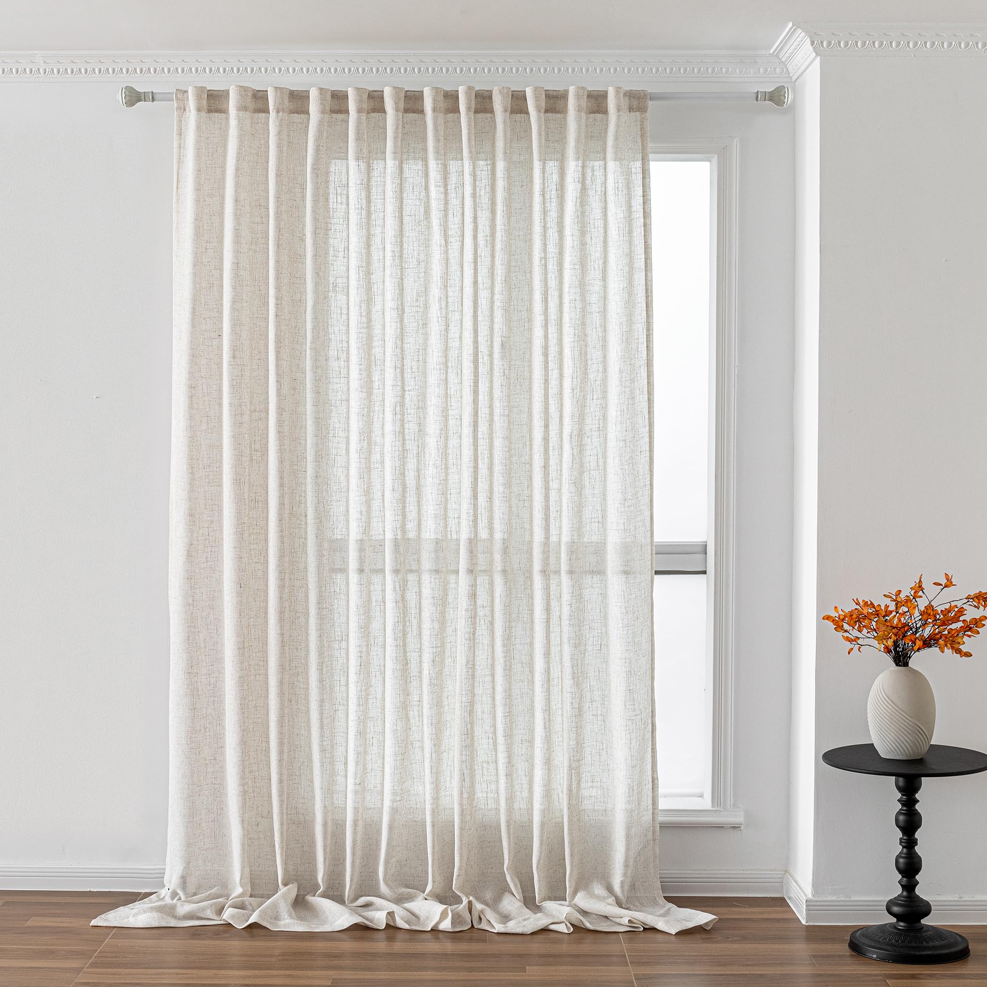 MYSKY HOME Cotton Curtains for Living Room Farmhouse Semi Sheer Light Filtering for Windows, Linen Look Texture Soft Modern Decor Country Style, 50" x 84", Light Oatmeal, 2 Panels