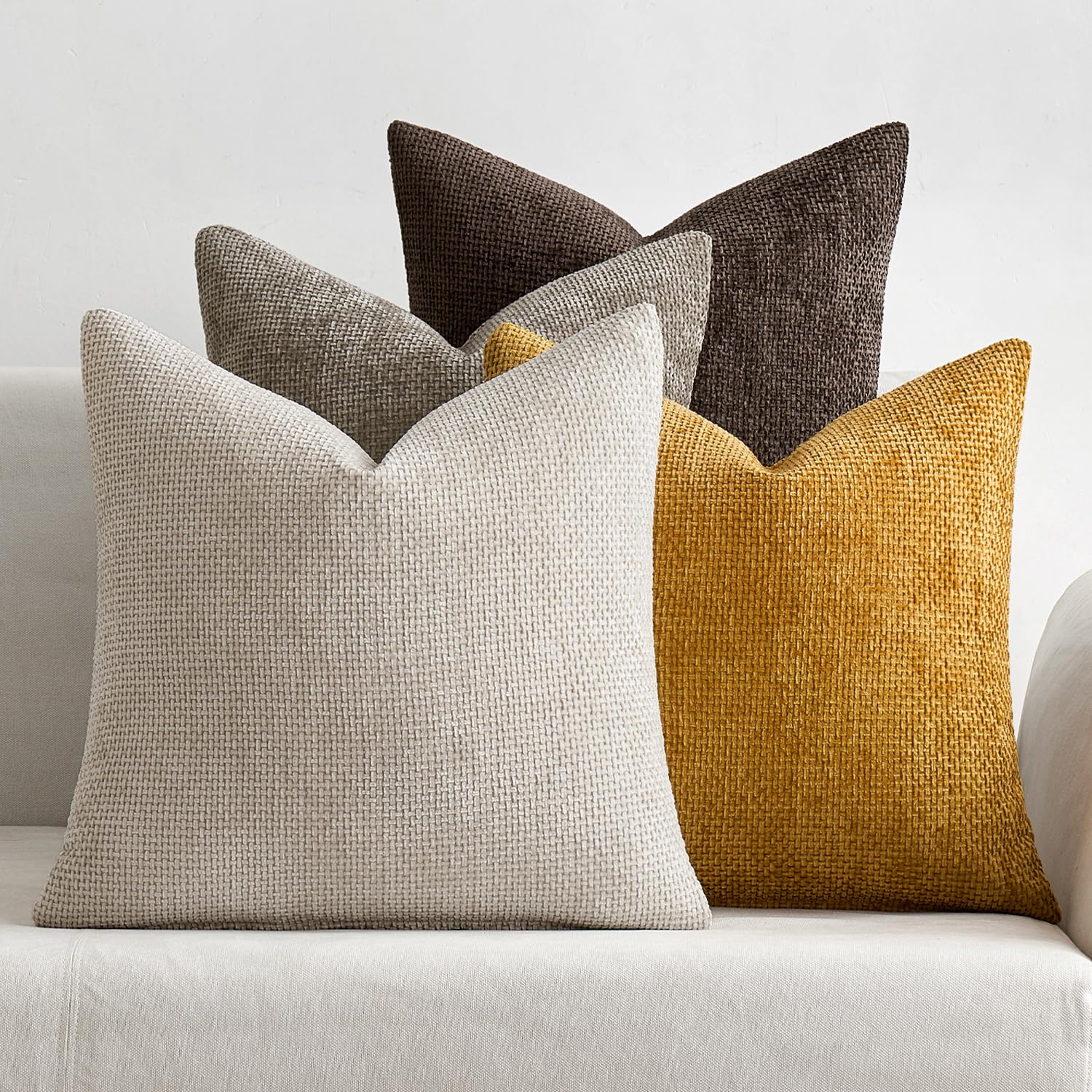 MIULEE Pack of 4 Couch Throw Pillow Covers 18x18 Inch Cream Soft Decorative Chenille Pillow Covers Farmhouse Accent Cushion Covers for Boho Spring Home Decor Sofa Bedroom Living Room