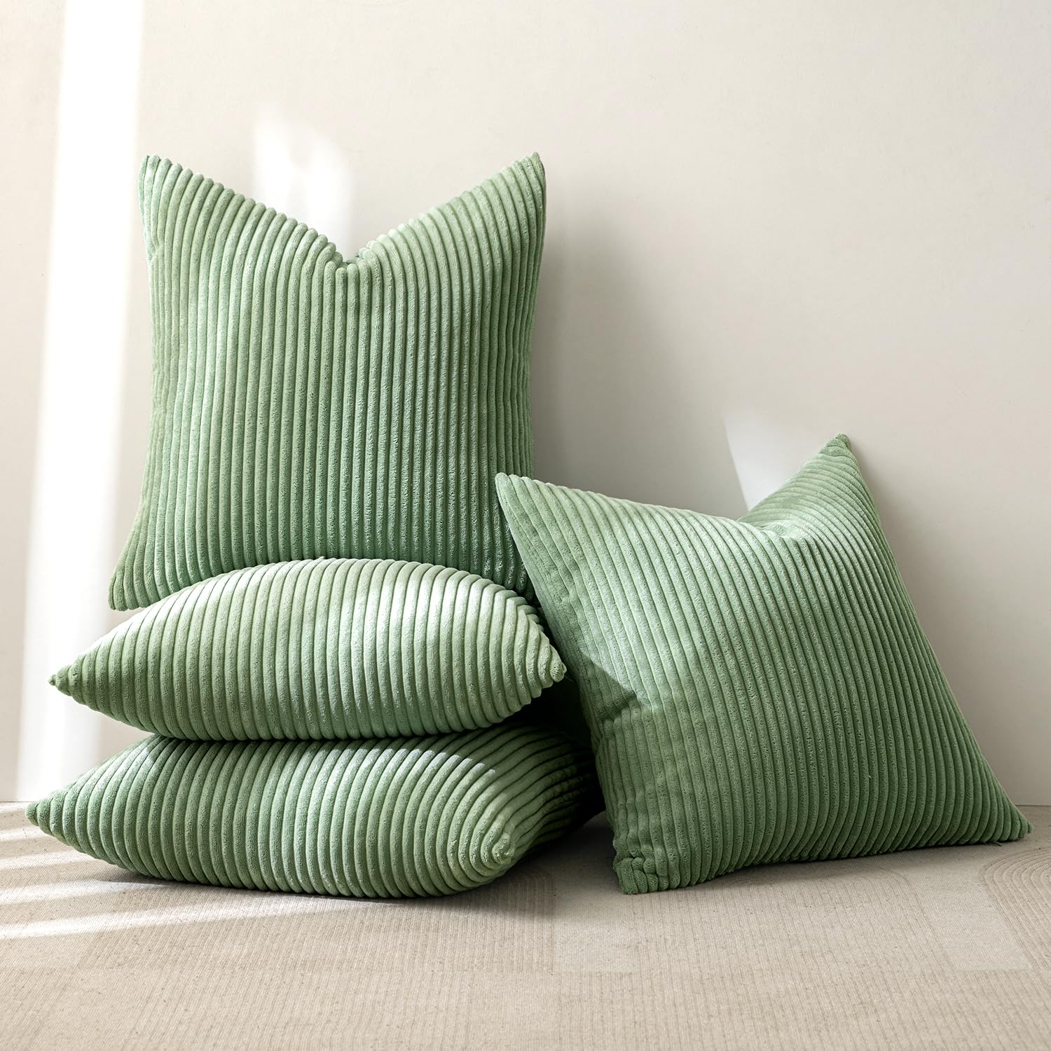 MIULEE Boho Farmhouse Neutral Cream Throw Pillow Covers 18x18 Inch Set of 4 Mordern Nordic Cushion Covers Soft Corduroy Spring Home Decor for Couch Bed Sofa Living Room