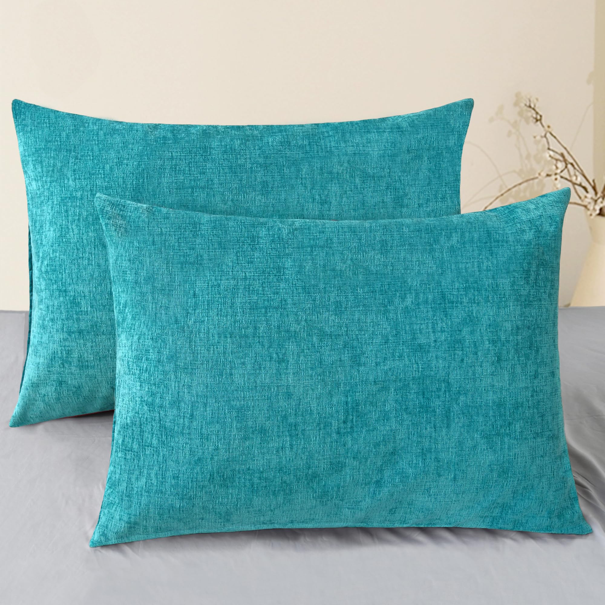 CaliTime Throw Pillow Covers Decorative 20 X 26 Inches Pack of 2 Cozy Chenille Standard Pillow Shams Cases for Couch Sofa Bed Living Room Home Living Coral