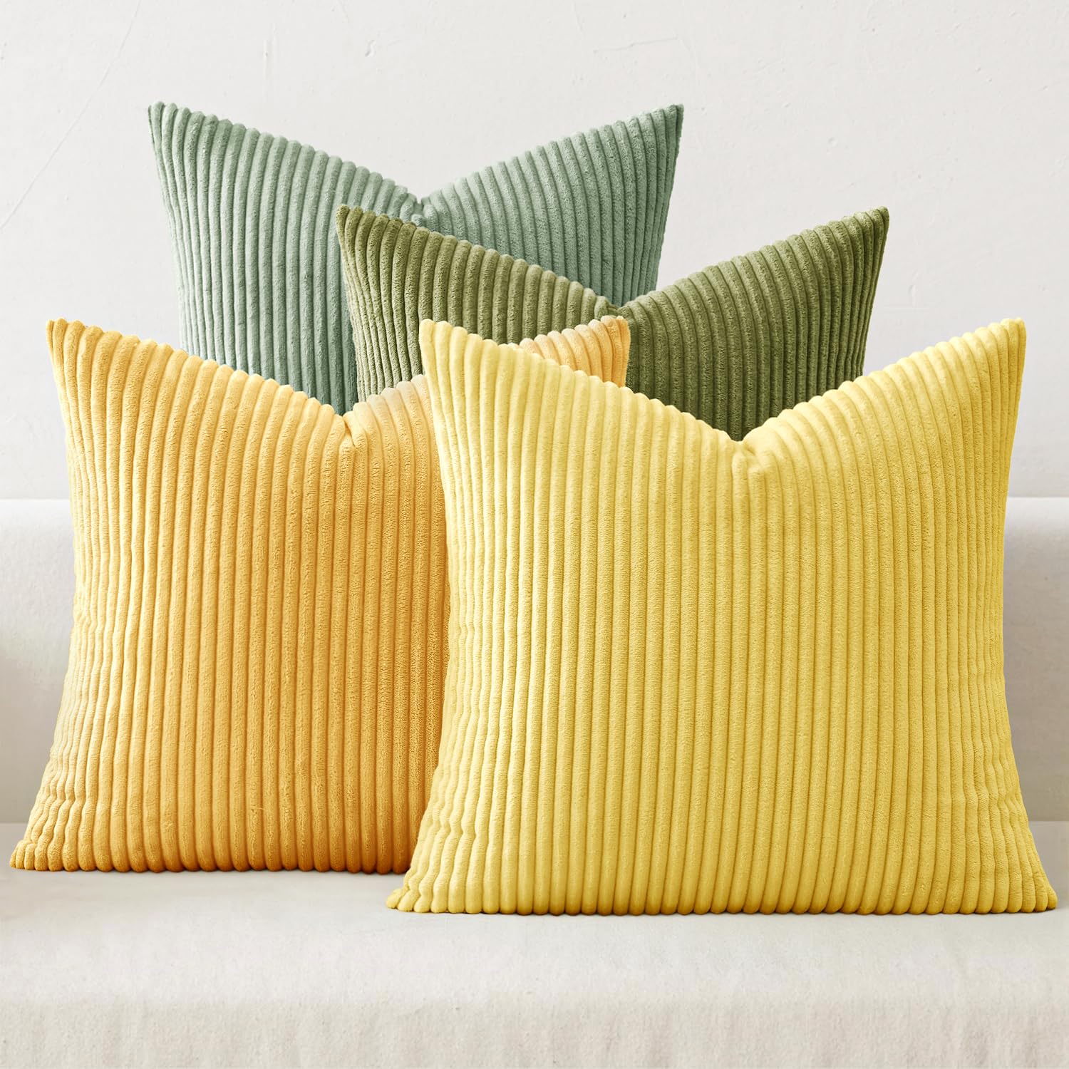 MIULEE Boho Farmhouse Neutral Cream Throw Pillow Covers 18x18 Inch Set of 4 Mordern Nordic Cushion Covers Soft Corduroy Spring Home Decor for Couch Bed Sofa Living Room