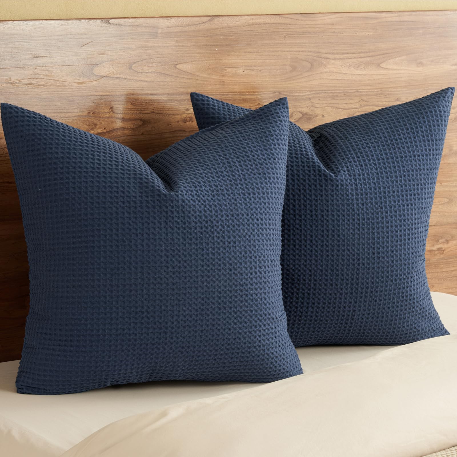PHF 100% Cotton Waffle Weave Euro Shams 26" x 26", No Filling, 2 Pack Elegant Home Decorative Euro Throw Pillow Covers for Bed Couch Sofa, Coral