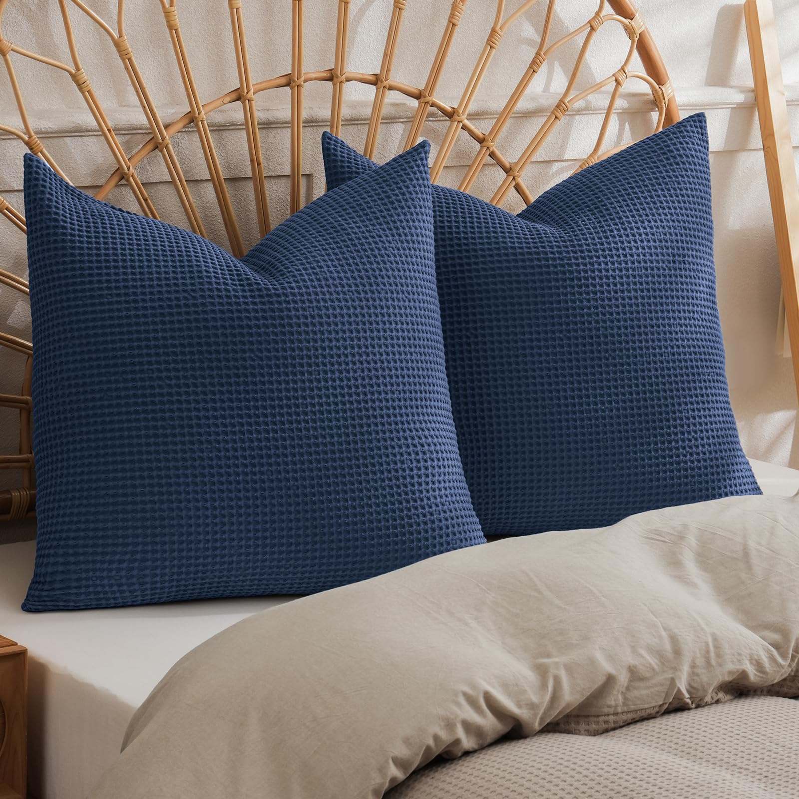PHF 100% Cotton Waffle Weave Euro Shams 26" x 26", No Filling, 2 Pack Elegant Home Decorative Euro Throw Pillow Covers for Bed Couch Sofa, Coral
