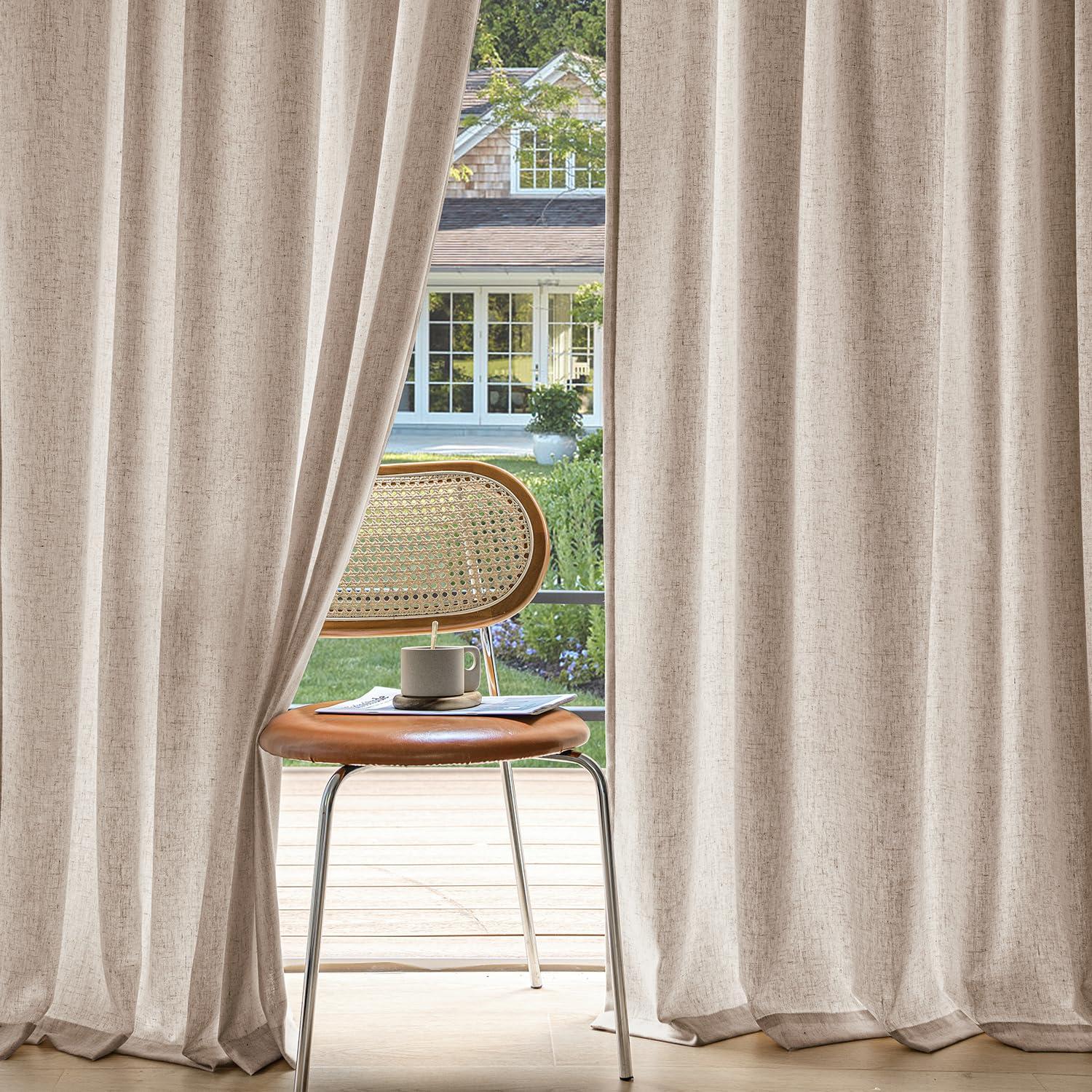 MIULEE Non-See-Through Privacy Linen Curtains 2 Panels, Light Filtering Window Curtains Farmhouse Textured Back Tab Semi Sheer Drapes for Bedroom Living Room, 52 x 84 Inches Long, Natural White