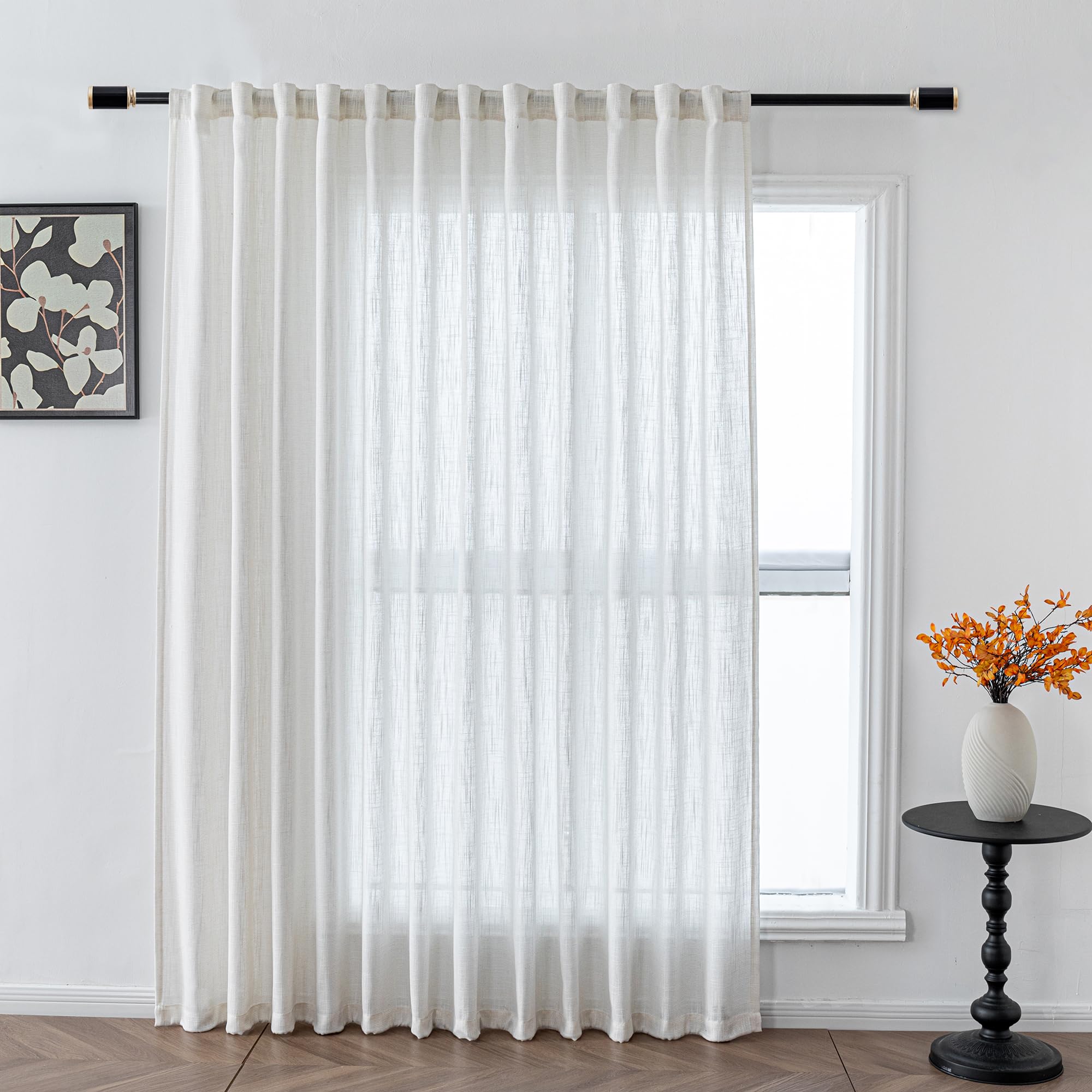 MYSKY HOME Cotton Curtains for Living Room Farmhouse Semi Sheer Light Filtering for Windows, Linen Look Texture Soft Modern Decor Country Style, 50" x 84", Light Oatmeal, 2 Panels