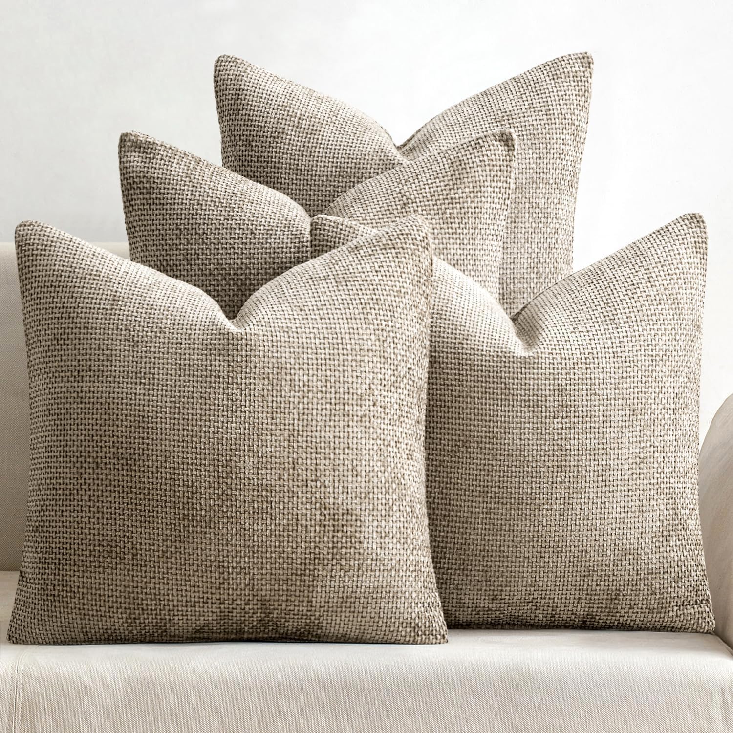 MIULEE Pack of 4 Couch Throw Pillow Covers 18x18 Inch Cream Soft Decorative Chenille Pillow Covers Farmhouse Accent Cushion Covers for Boho Spring Home Decor Sofa Bedroom Living Room