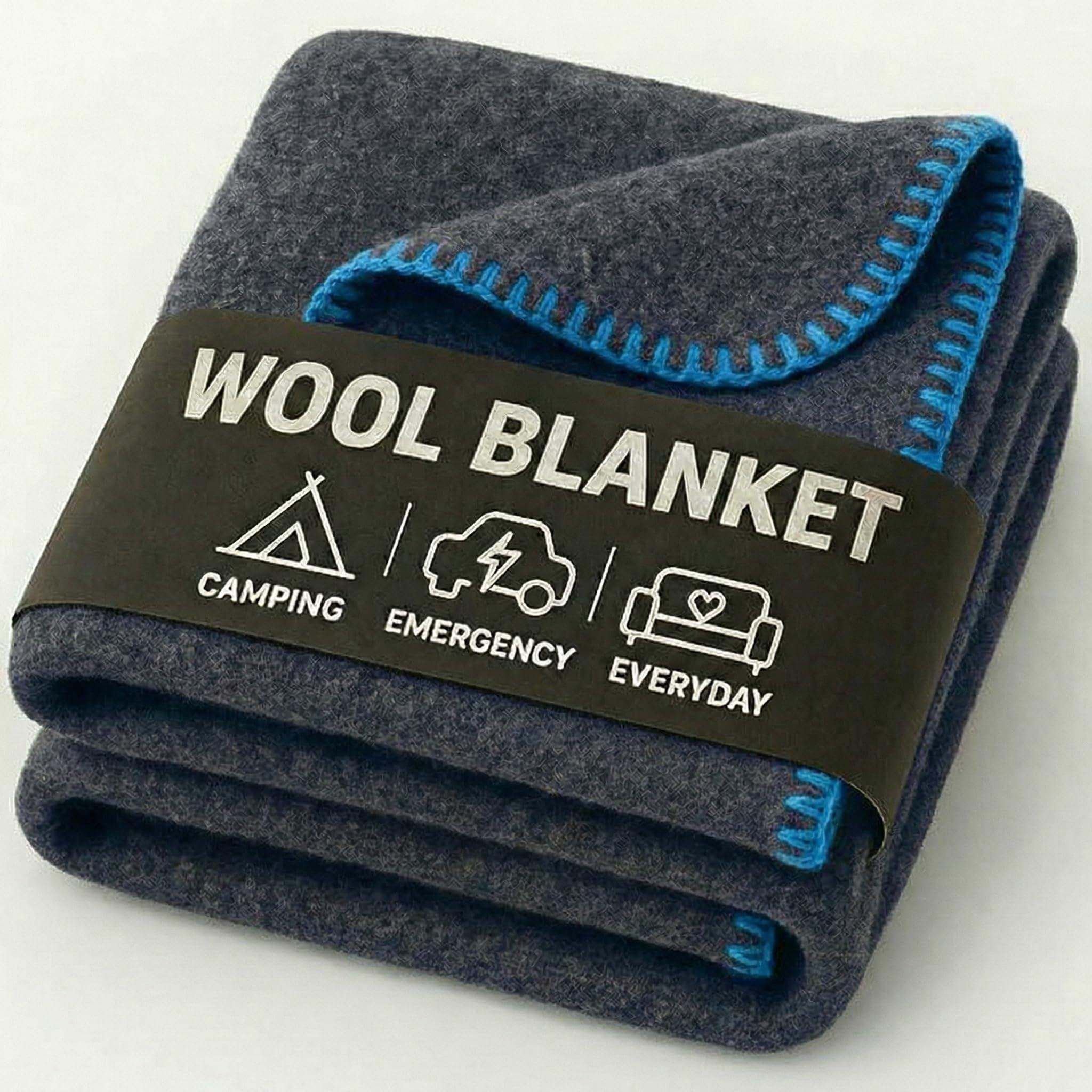 Wool Camping Blanket - 70% Wool Heavy-Duty Military Style Throw, Warm & Washable, Fire Retardant Cover for Emergency, Survival & Outdoor Use - Perfect for Camping, Car, Home & Hiking, Grey 66x90