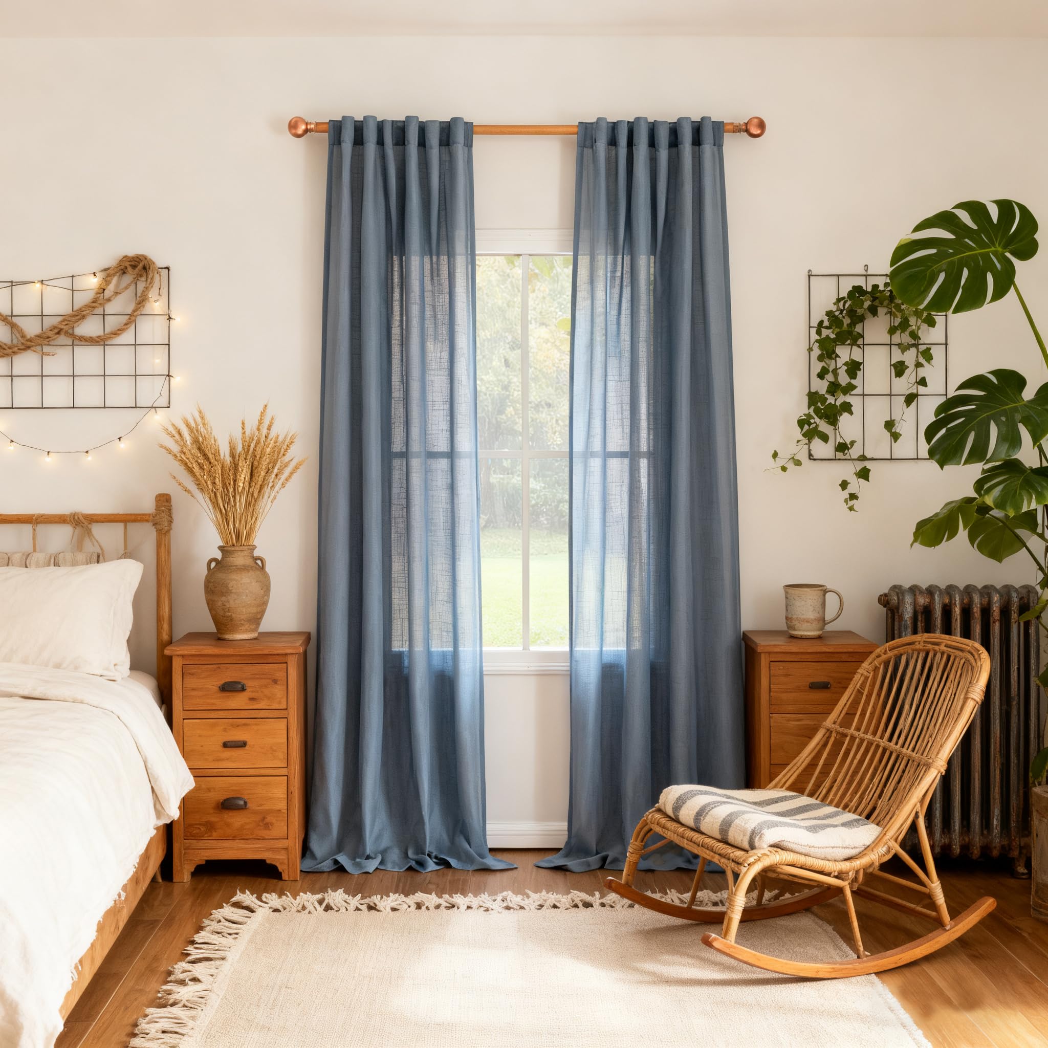MYSKY HOME Cotton Curtains for Living Room Farmhouse Semi Sheer Light Filtering for Windows, Linen Look Texture Soft Modern Decor Country Style, 50" x 84", Light Oatmeal, 2 Panels