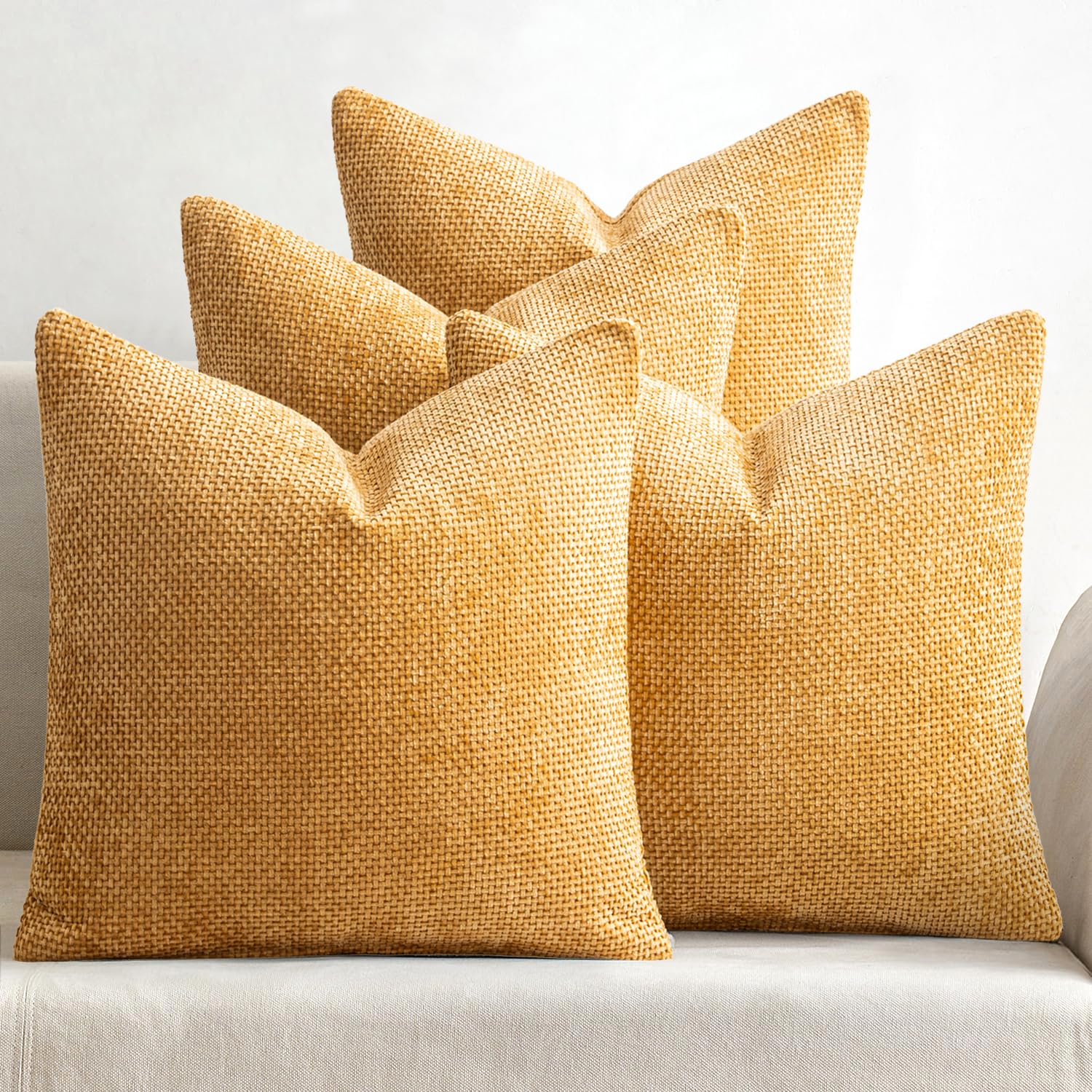 MIULEE Pack of 4 Couch Throw Pillow Covers 18x18 Inch Cream Soft Decorative Chenille Pillow Covers Farmhouse Accent Cushion Covers for Boho Spring Home Decor Sofa Bedroom Living Room