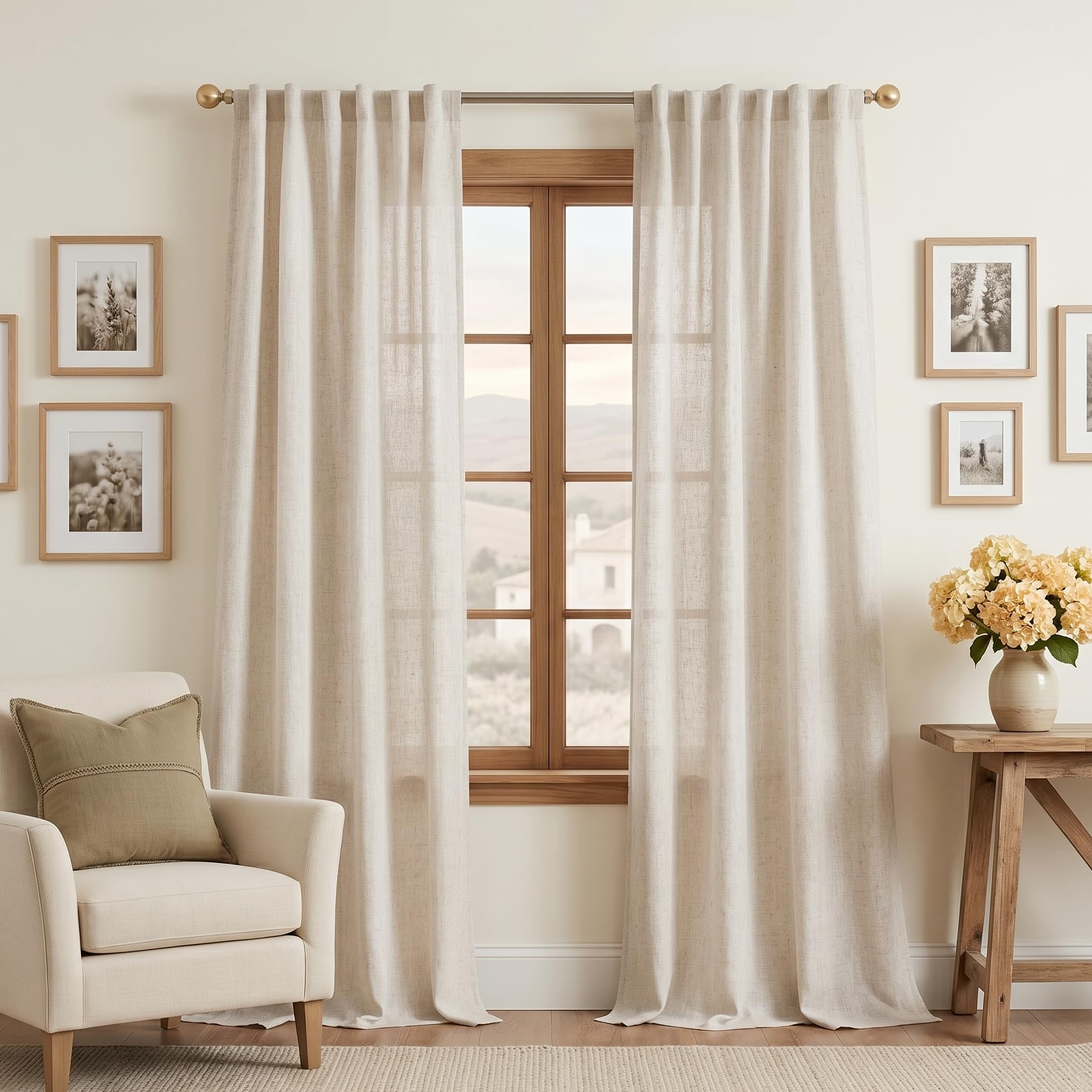 MYSKY HOME Cotton Curtains for Living Room Farmhouse Semi Sheer Light Filtering for Windows, Linen Look Texture Soft Modern Decor Country Style, 50" x 84", Light Oatmeal, 2 Panels
