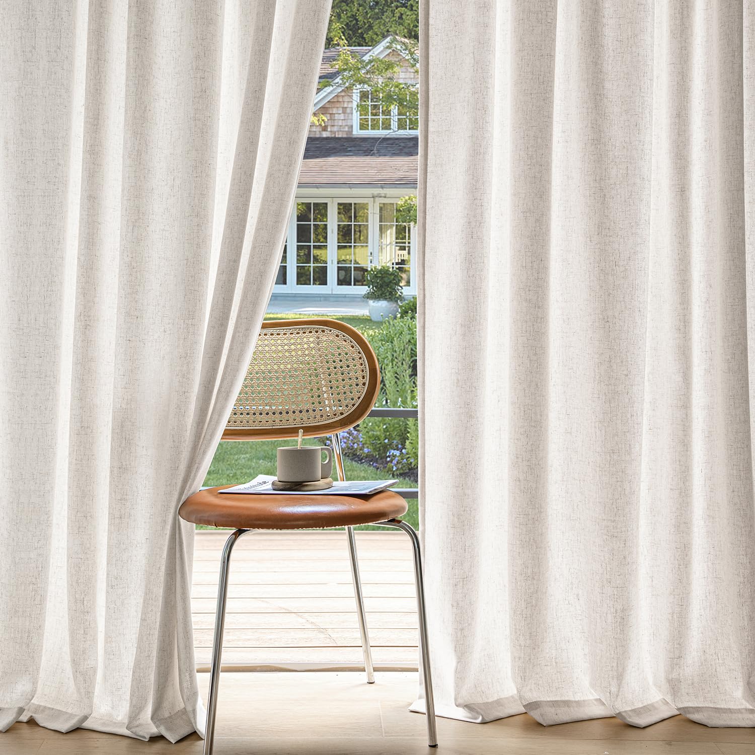 MIULEE Non-See-Through Privacy Linen Curtains 2 Panels, Light Filtering Window Curtains Farmhouse Textured Back Tab Semi Sheer Drapes for Bedroom Living Room, 52 x 84 Inches Long, Natural White