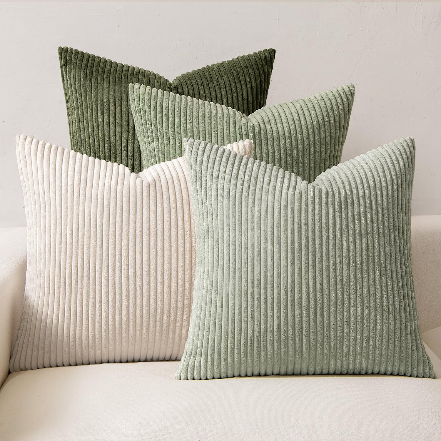 MIULEE Boho Farmhouse Neutral Cream Throw Pillow Covers 18x18 Inch Set of 4 Mordern Nordic Cushion Covers Soft Corduroy Spring Home Decor for Couch Bed Sofa Living Room