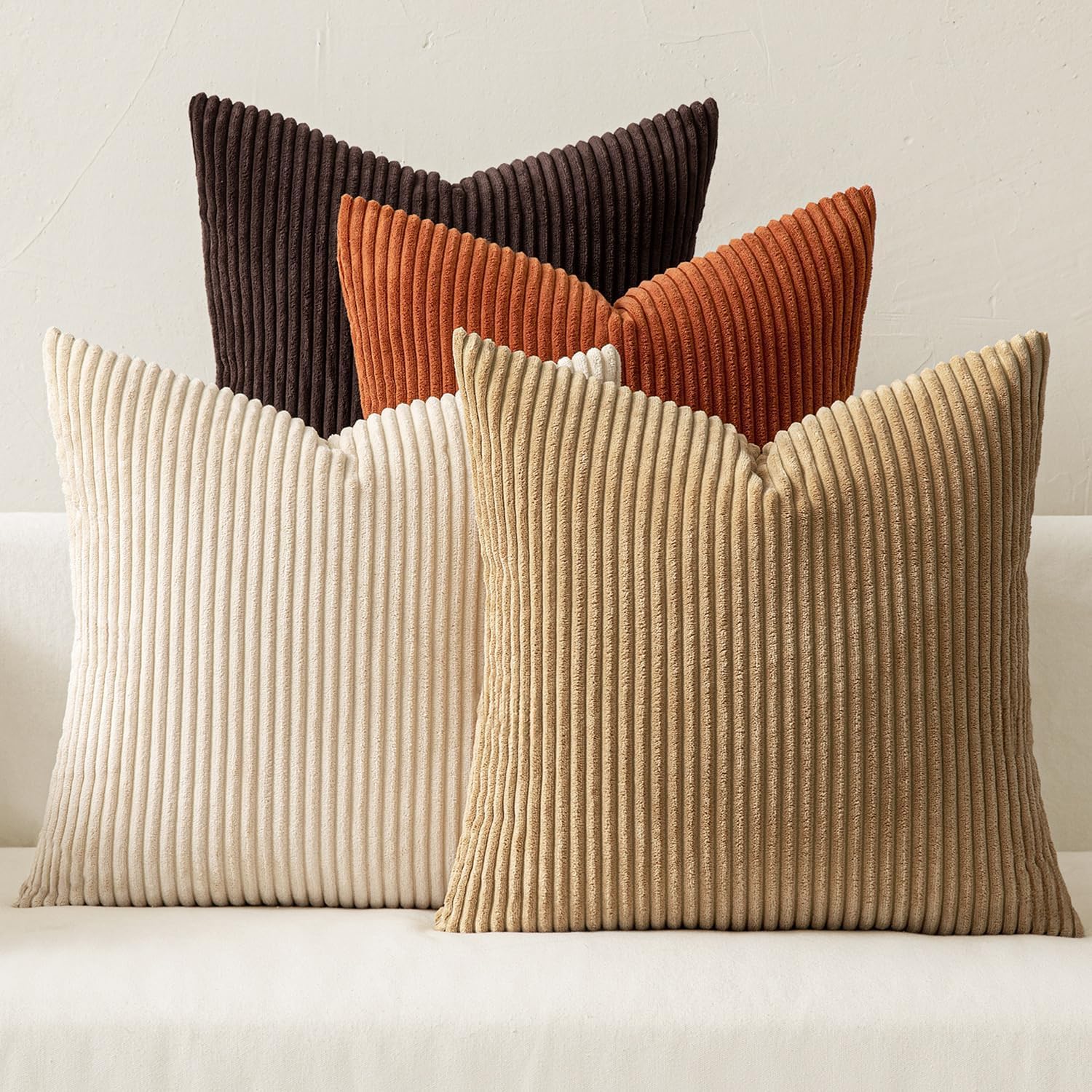 MIULEE Boho Farmhouse Neutral Cream Throw Pillow Covers 18x18 Inch Set of 4 Mordern Nordic Cushion Covers Soft Corduroy Spring Home Decor for Couch Bed Sofa Living Room