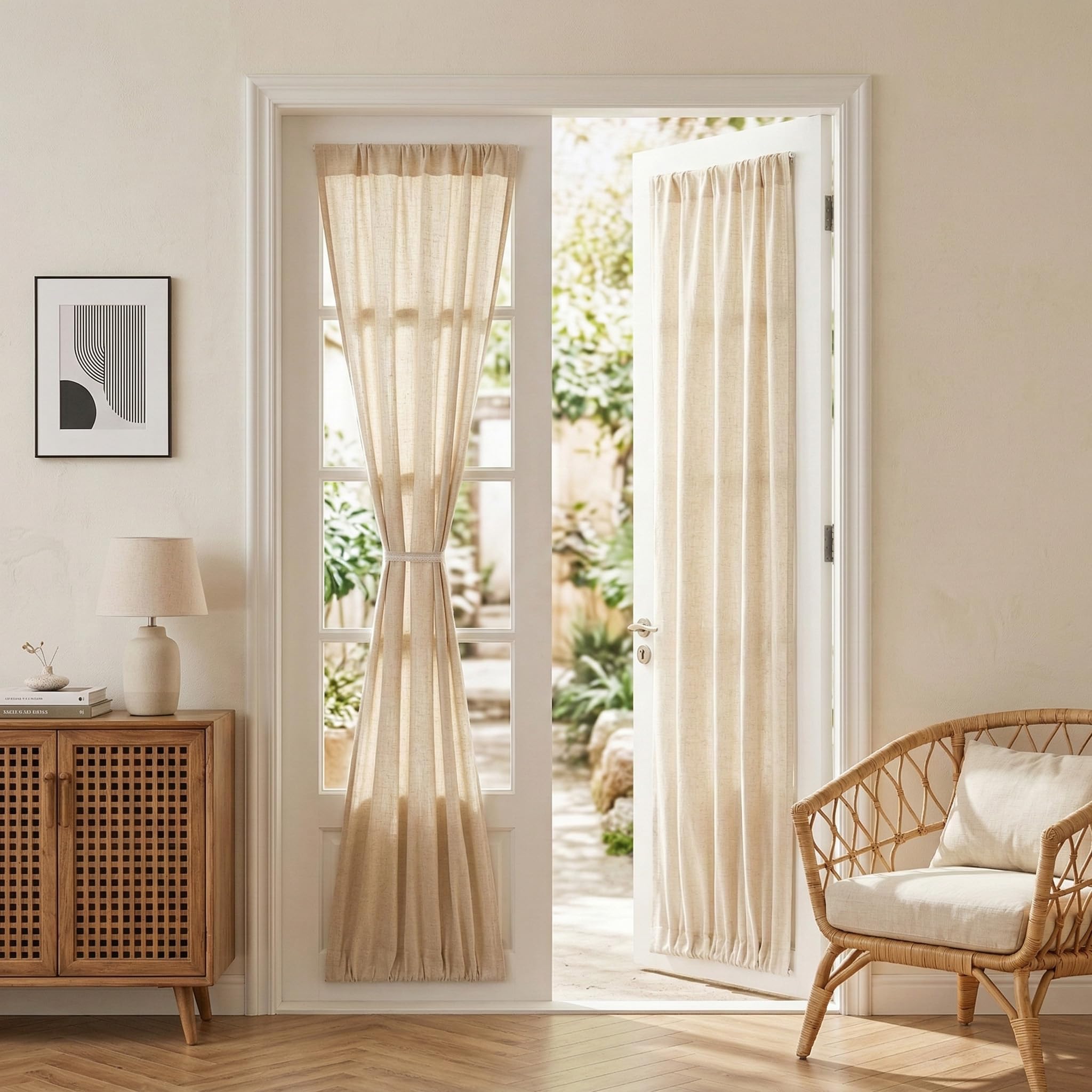 MYSKY HOME Cotton Curtains for Living Room Farmhouse Semi Sheer Light Filtering for Windows, Linen Look Texture Soft Modern Decor Country Style, 50" x 84", Light Oatmeal, 2 Panels