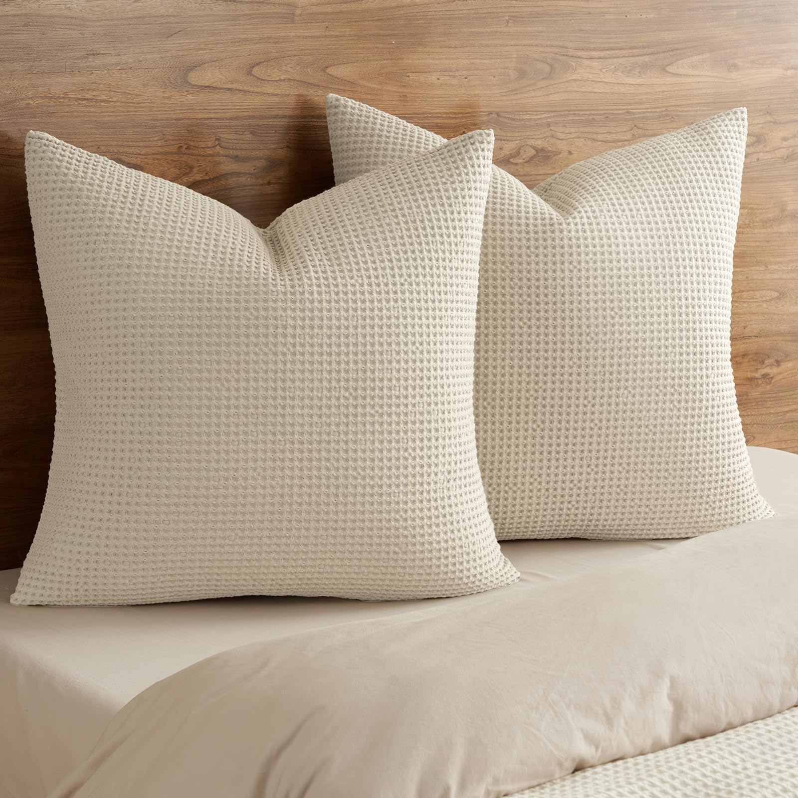 PHF 100% Cotton Waffle Weave Euro Shams 26" x 26", No Filling, 2 Pack Elegant Home Decorative Euro Throw Pillow Covers for Bed Couch Sofa, Coral