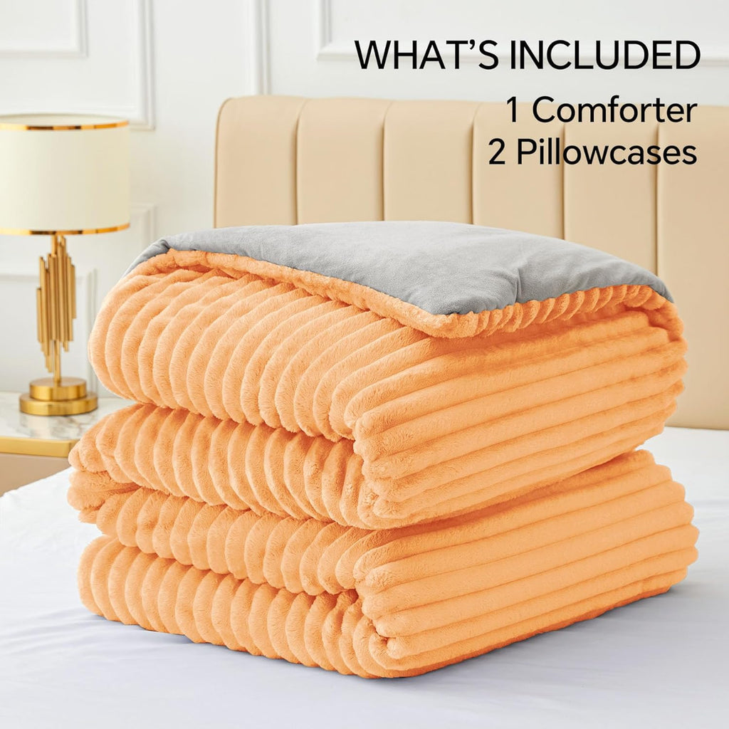 BEDELITE Fleece Full Comforter Set -Super Soft & Warm Fluffy Coral Bedding, Luxury Fuzzy Heavy Bed Set for Winter with 2 Pillow Cases