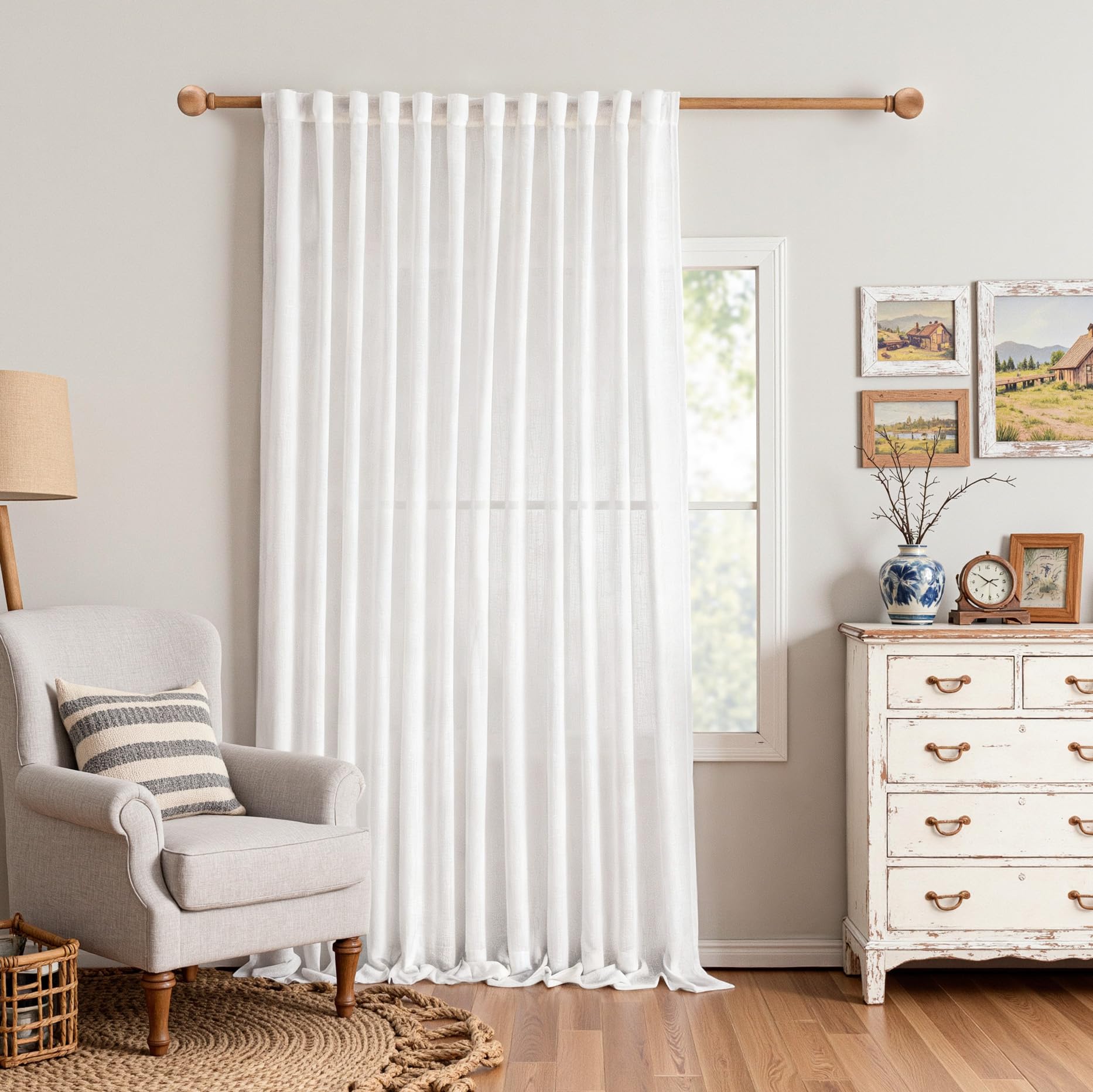 MYSKY HOME Cotton Curtains for Living Room Farmhouse Semi Sheer Light Filtering for Windows, Linen Look Texture Soft Modern Decor Country Style, 50" x 84", Light Oatmeal, 2 Panels