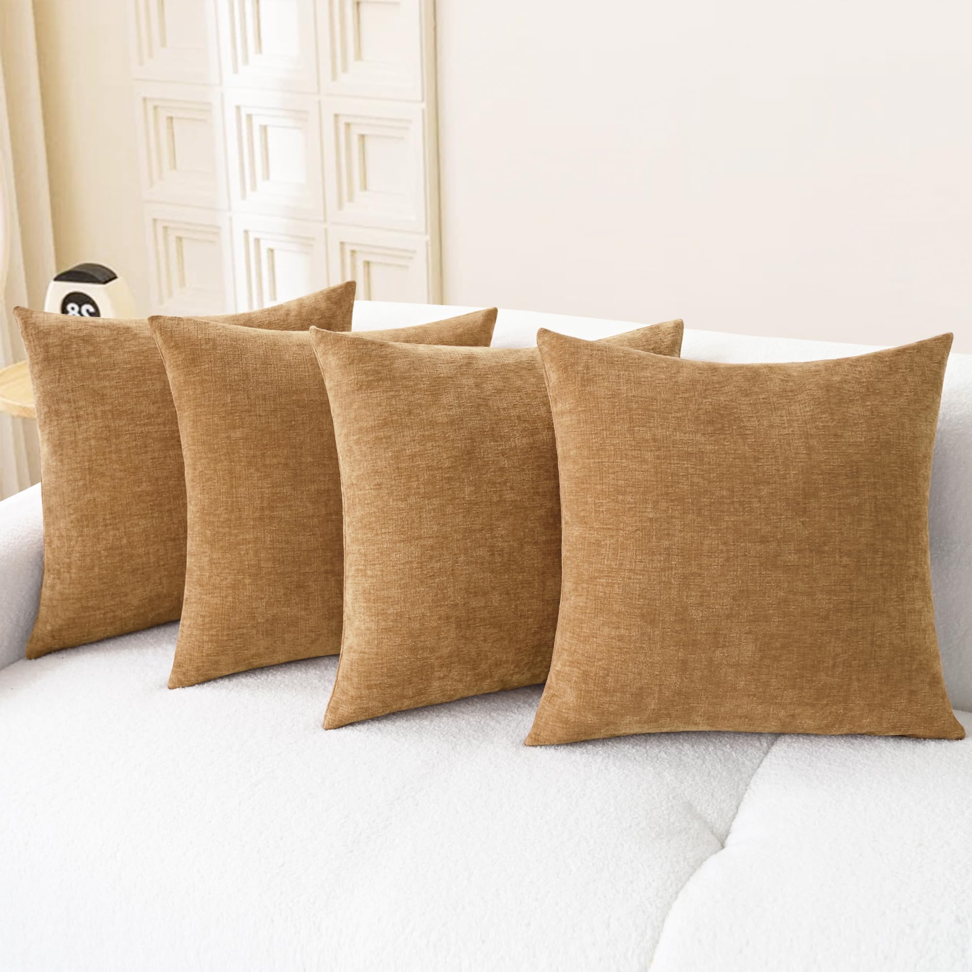 CaliTime Throw Pillow Covers Decorative 20 X 26 Inches Pack of 2 Cozy Chenille Standard Pillow Shams Cases for Couch Sofa Bed Living Room Home Living Coral