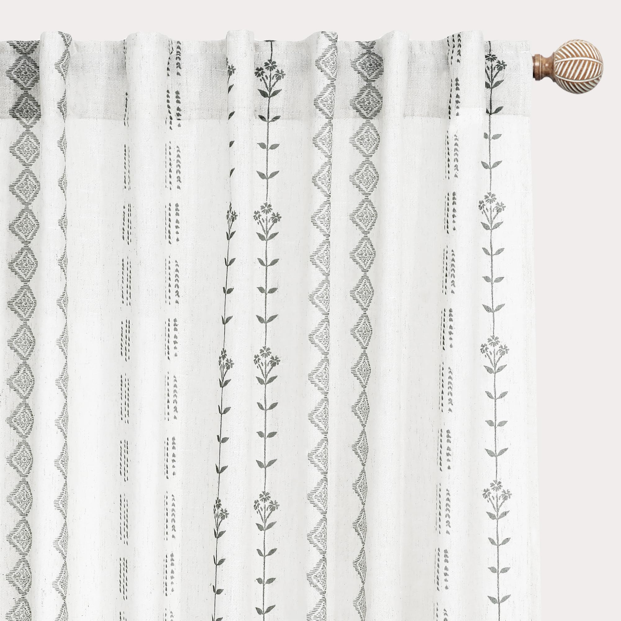 Neutral Farmhouse Curtains for Living Room 84 Inches Long,Taupe Cream Boho Light Filtering Sheer Patterned Modern Beautiful Linen Curtains with Floral Pattern Design Dining Room 84 Length 2 Panels Set
