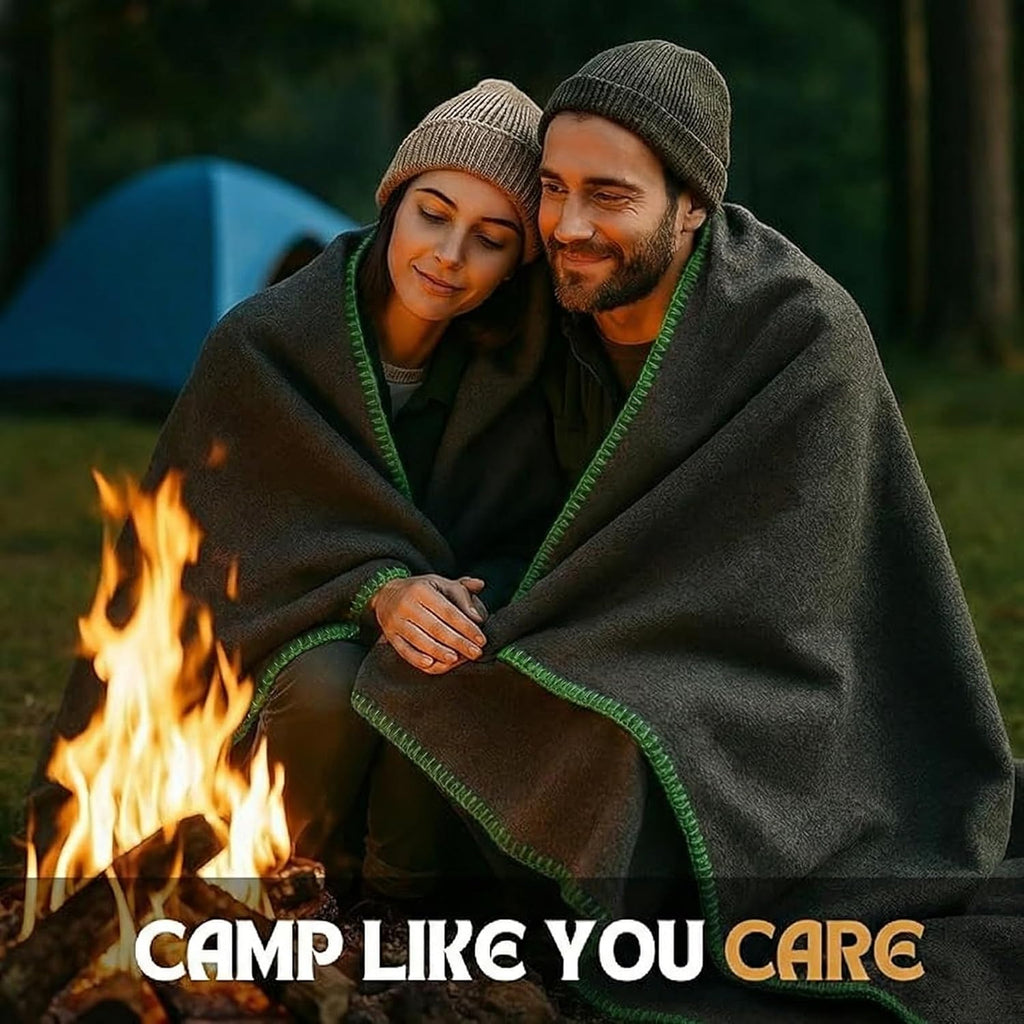 Wool Camping Blanket - 70% Wool Heavy-Duty Military Style Throw, Warm & Washable, Fire Retardant Cover for Emergency, Survival & Outdoor Use - Perfect for Camping, Car, Home & Hiking, Grey 66x90