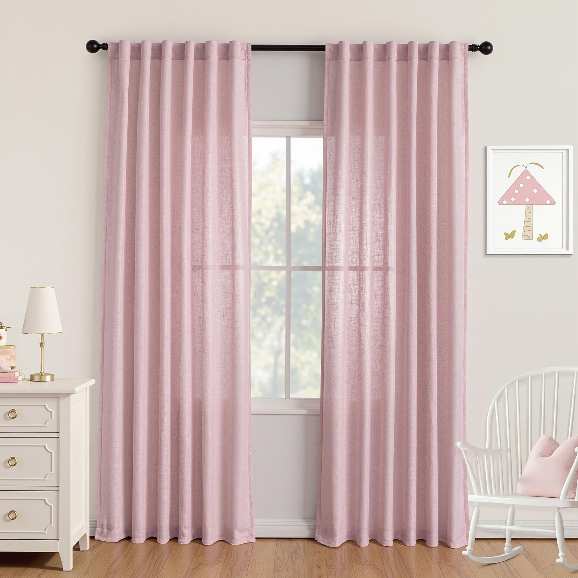 MYSKY HOME Cotton Curtains for Living Room Farmhouse Semi Sheer Light Filtering for Windows, Linen Look Texture Soft Modern Decor Country Style, 50" x 84", Light Oatmeal, 2 Panels