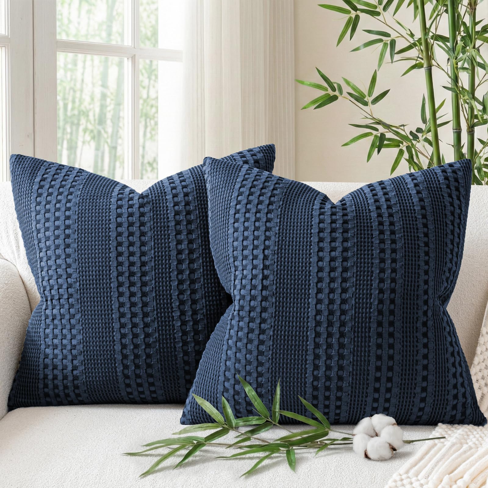 a moment 2 Pack Bamboo Fiber Pillow Covers - Waffle Weave, Ultra Soft & Breathable, Euro Shams Cotton Throw Pillow for Couch, Sofa, Bedroom Living Room 24x24 Inch White