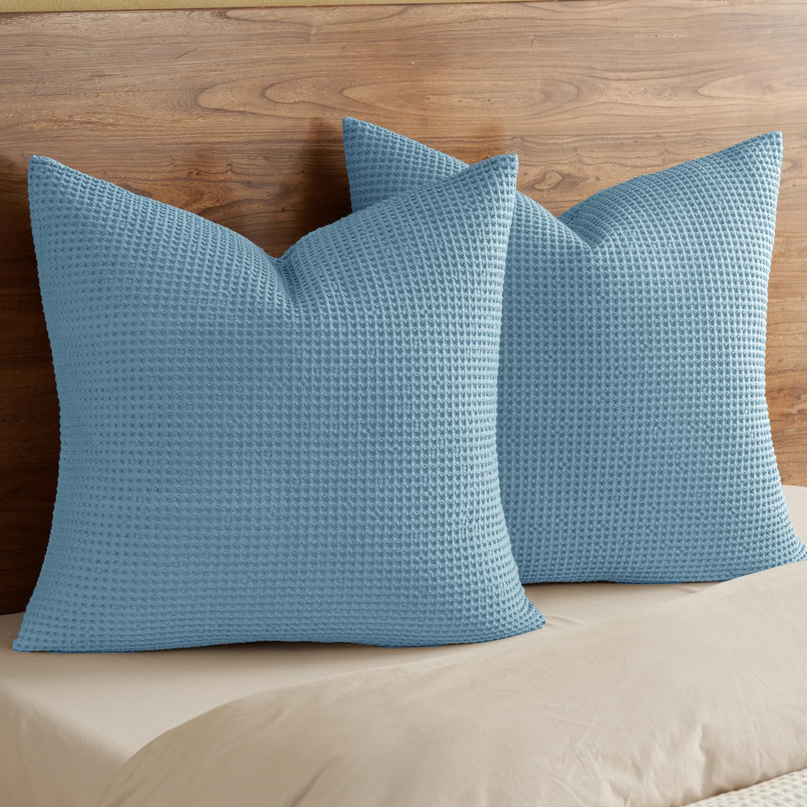 PHF 100% Cotton Waffle Weave Euro Shams 26" x 26", No Filling, 2 Pack Elegant Home Decorative Euro Throw Pillow Covers for Bed Couch Sofa, Coral