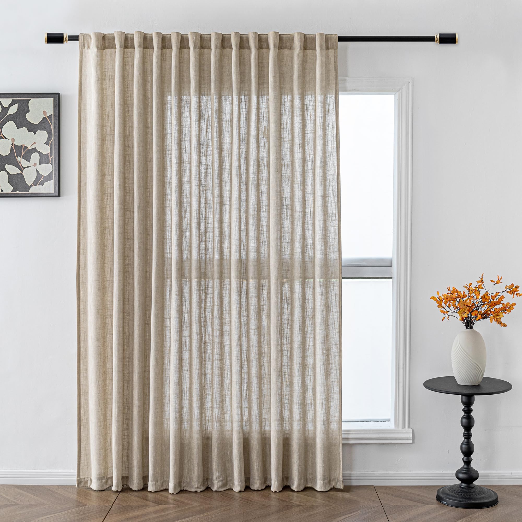 MYSKY HOME Cotton Curtains for Living Room Farmhouse Semi Sheer Light Filtering for Windows, Linen Look Texture Soft Modern Decor Country Style, 50" x 84", Light Oatmeal, 2 Panels