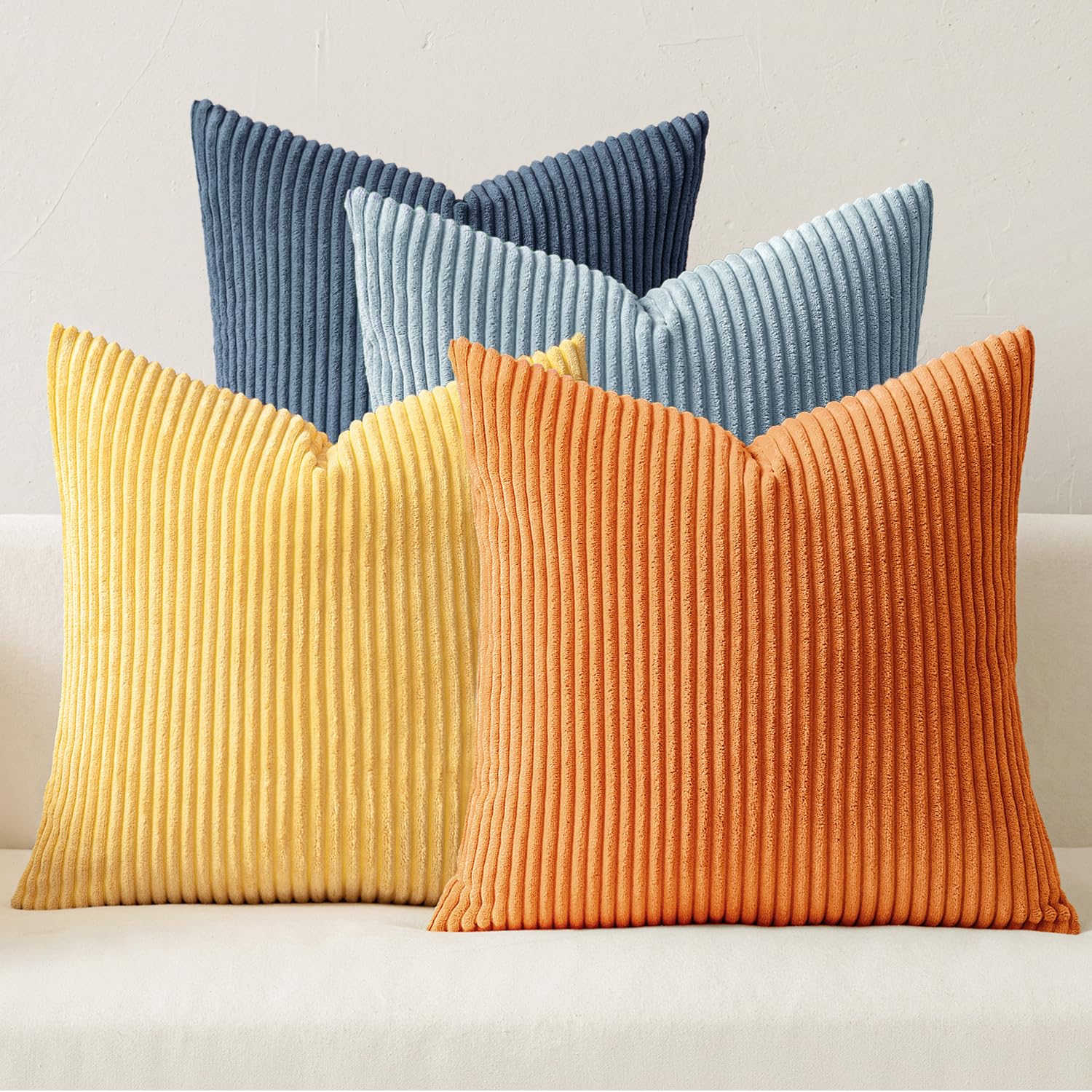 MIULEE Boho Farmhouse Neutral Cream Throw Pillow Covers 18x18 Inch Set of 4 Mordern Nordic Cushion Covers Soft Corduroy Spring Home Decor for Couch Bed Sofa Living Room