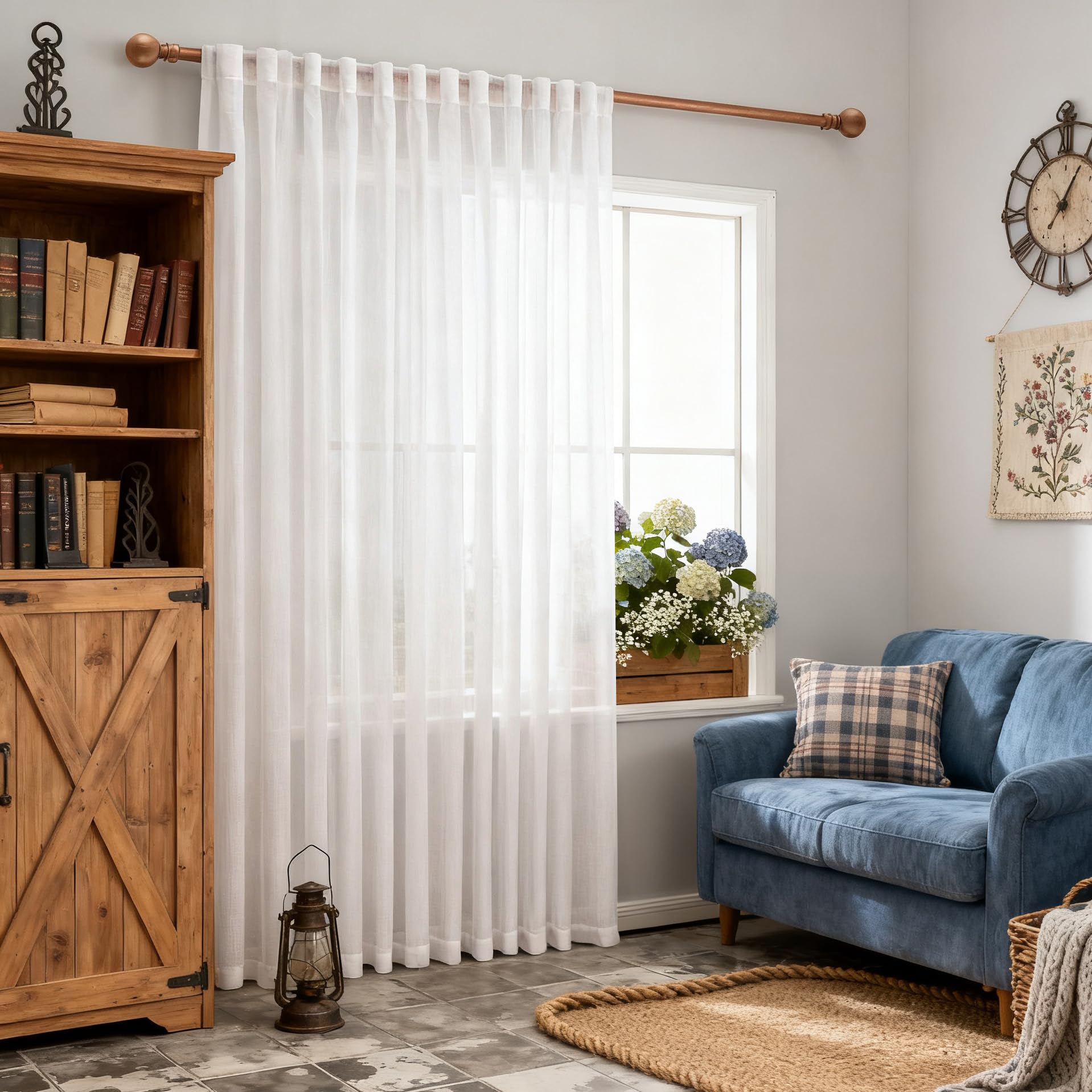 MYSKY HOME Cotton Curtains for Living Room Farmhouse Semi Sheer Light Filtering for Windows, Linen Look Texture Soft Modern Decor Country Style, 50" x 84", Light Oatmeal, 2 Panels
