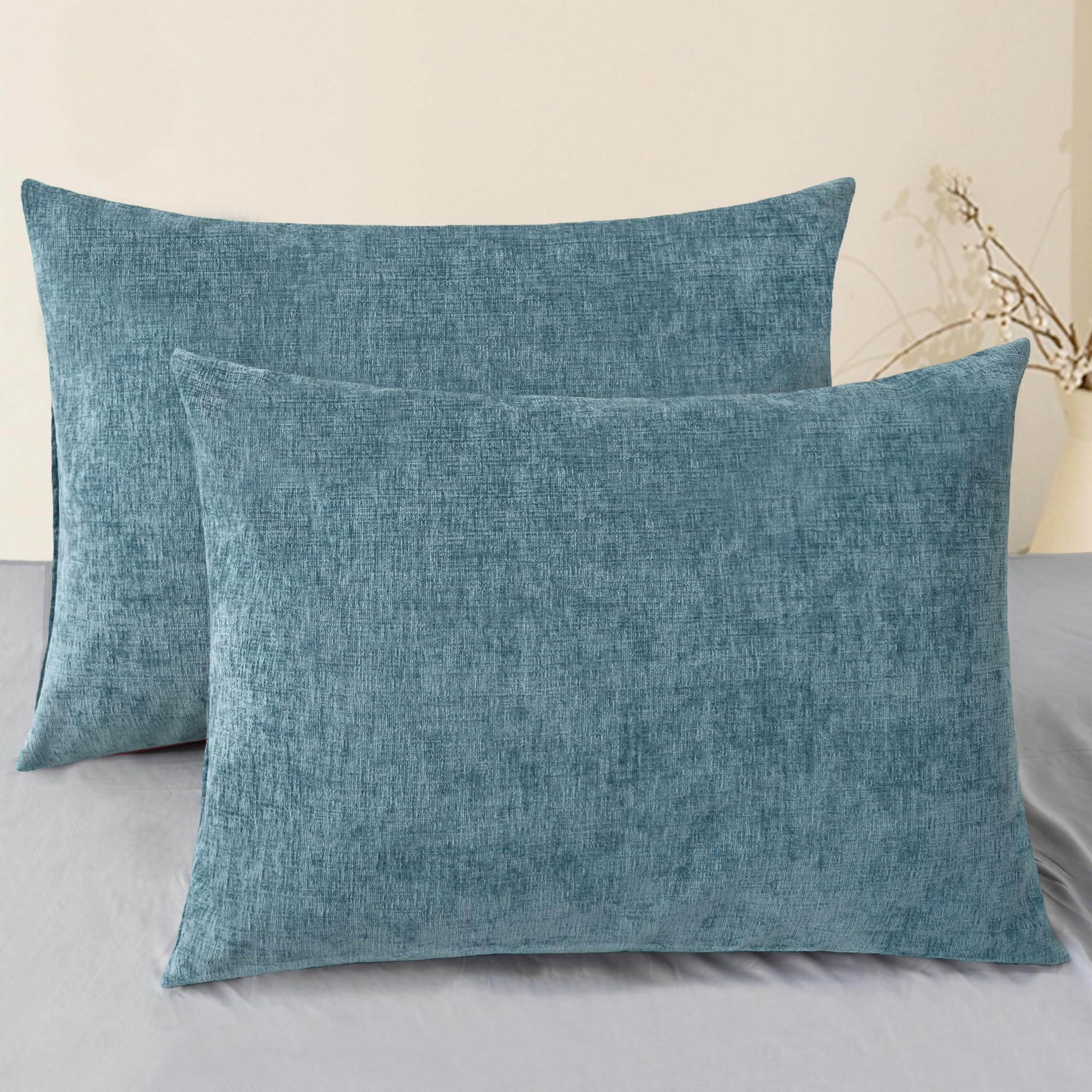 CaliTime Throw Pillow Covers Decorative 20 X 26 Inches Pack of 2 Cozy Chenille Standard Pillow Shams Cases for Couch Sofa Bed Living Room Home Living Coral