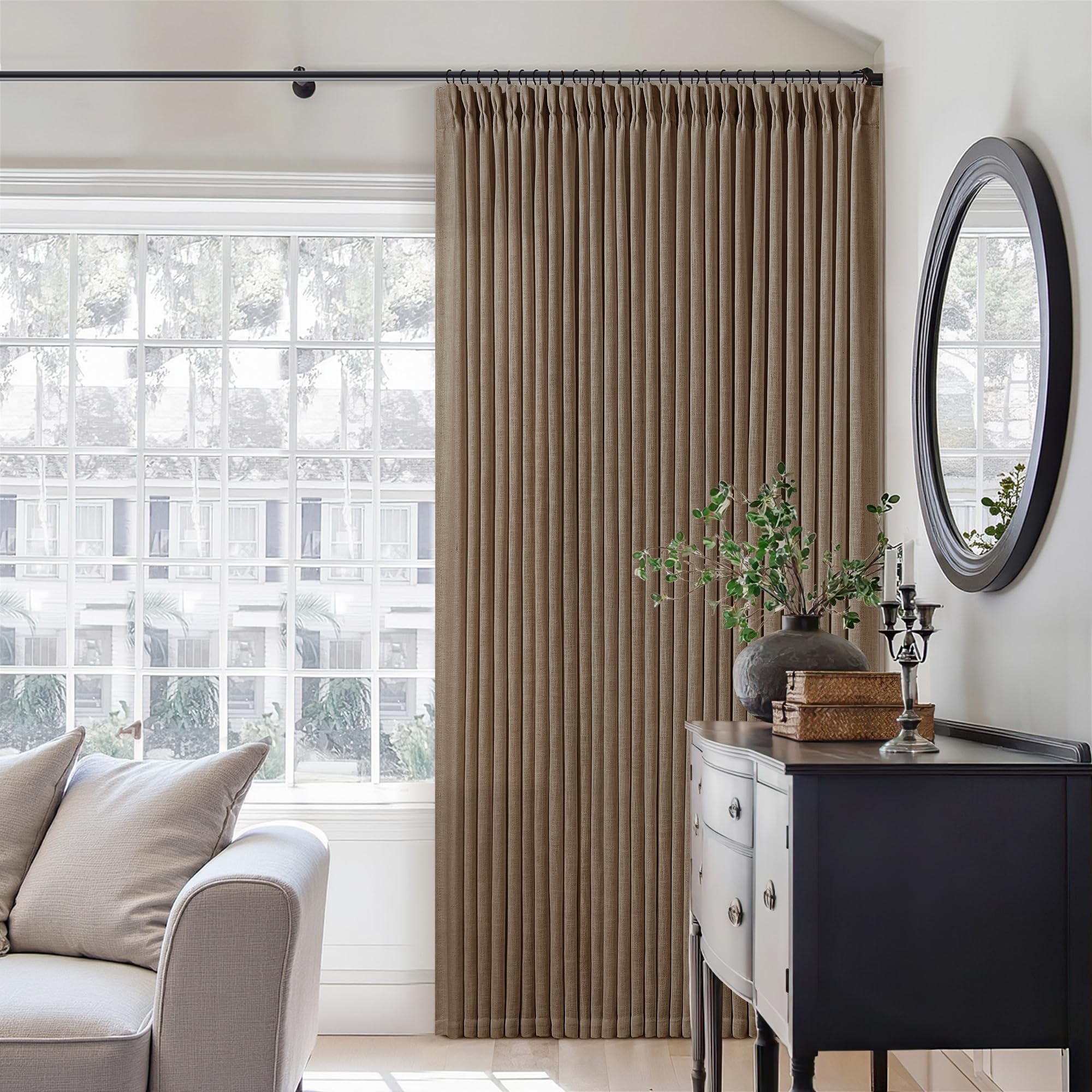 Natural Pinch Pleated Linen Curtains 84 Inch Length 2 Panels for Living Room Bedroom Textured Cream Ivory Birch Semi Sheer Boho Neutral Back Tab Pinch Pleat Hooks Rings Window Curtain 84 Inches Long